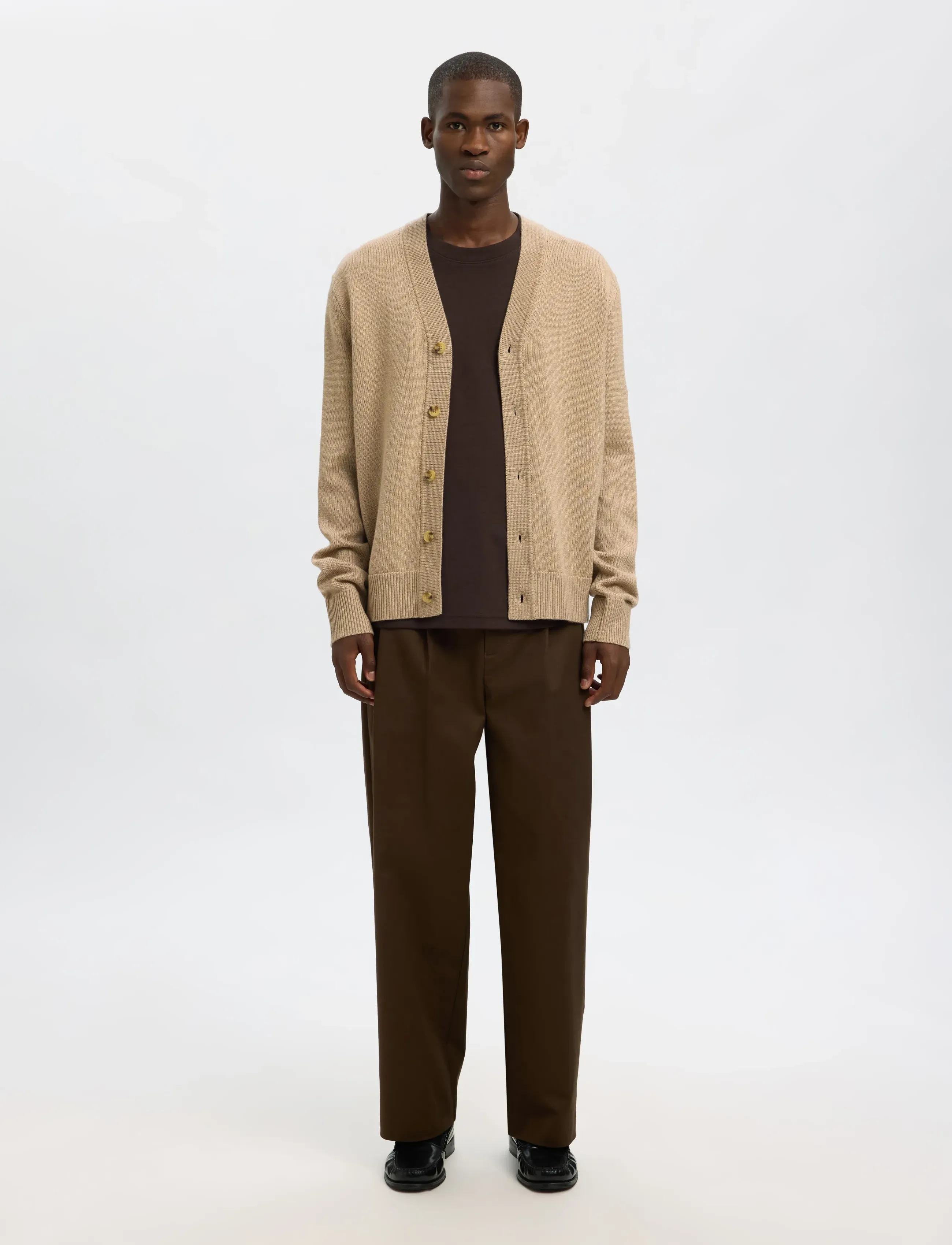 Selected - SLHTRAY LS MERINO CHUNKY V-NECK CARDIGAN - cardigans - beige - 4
