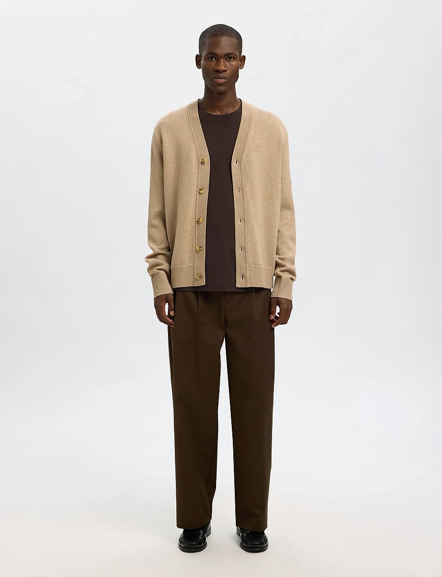 Selected - SLHTRAY LS MERINO CHUNKY V-NECK CARDIGAN - strickjacken - beige - 4