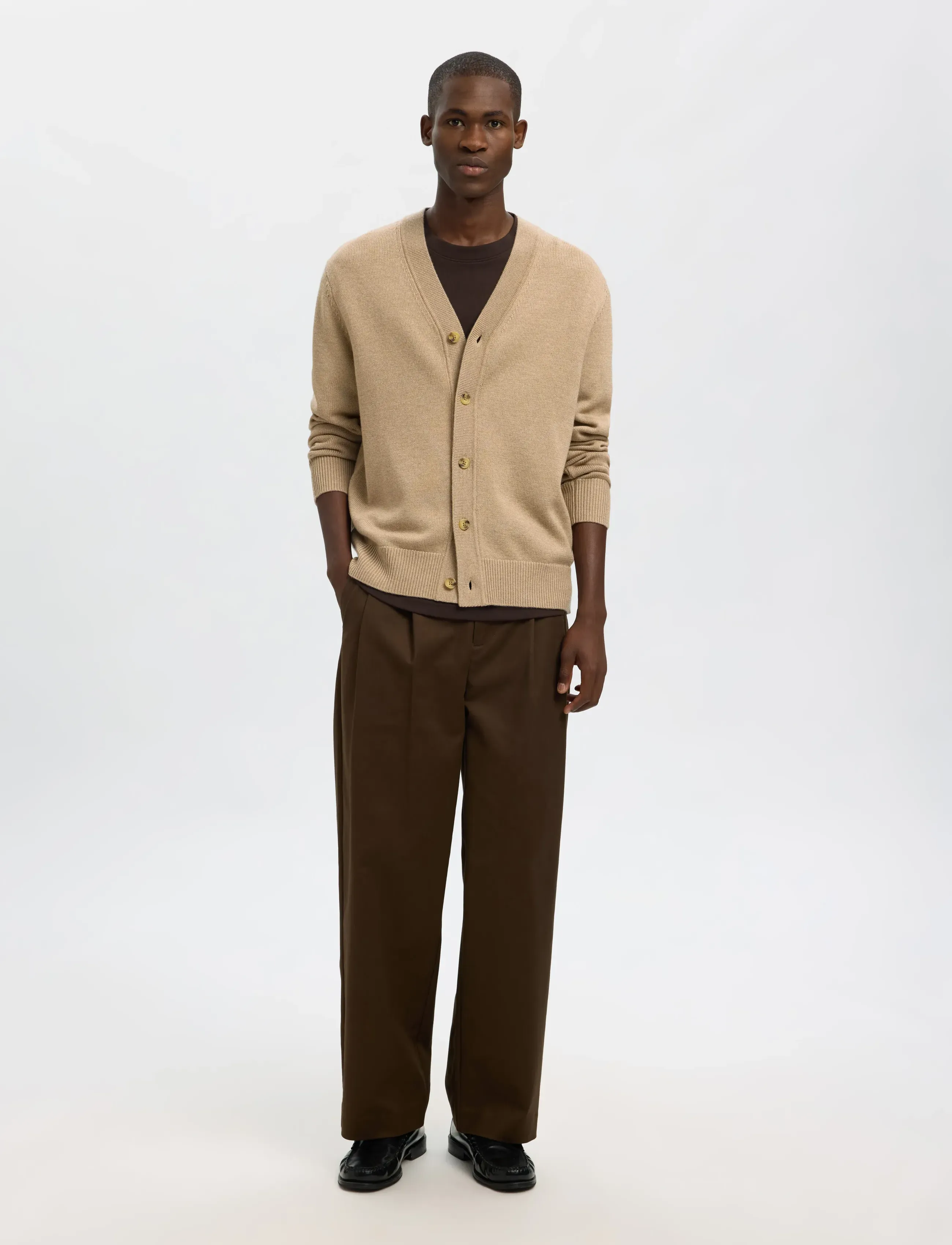 Selected - SLHTRAY LS MERINO CHUNKY V-NECK CARDIGAN - cardigans - beige - 5