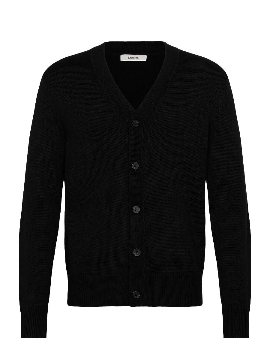 Selected - SLHTRAY LS MERINO CHUNKY V-NECK CARDIGAN - gilets - black - 0
