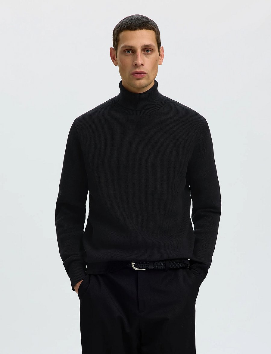 Selected - SLMDANE LS KNIT STRUCTURE ROLL NECK NOOS - polokrage - black - 0