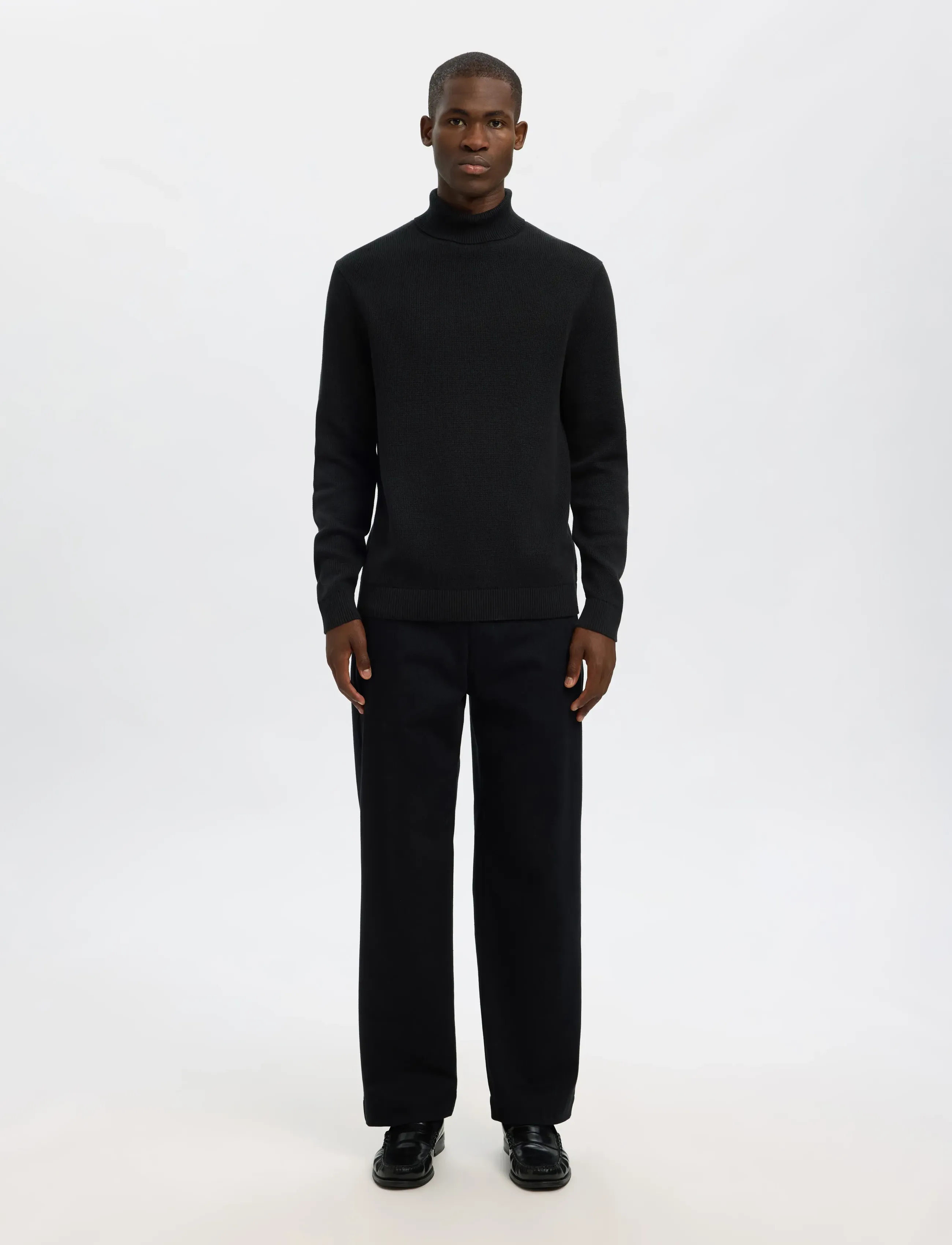 Selected - SLMDANE LS KNIT STRUCTURE ROLL NECK NOOS - kõrge kaelusega džemprid - black - 3
