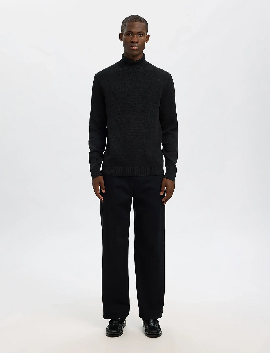 Selected - SLMDANE LS KNIT STRUCTURE ROLL NECK NOOS - kõrge kaelusega džemprid - black - 3