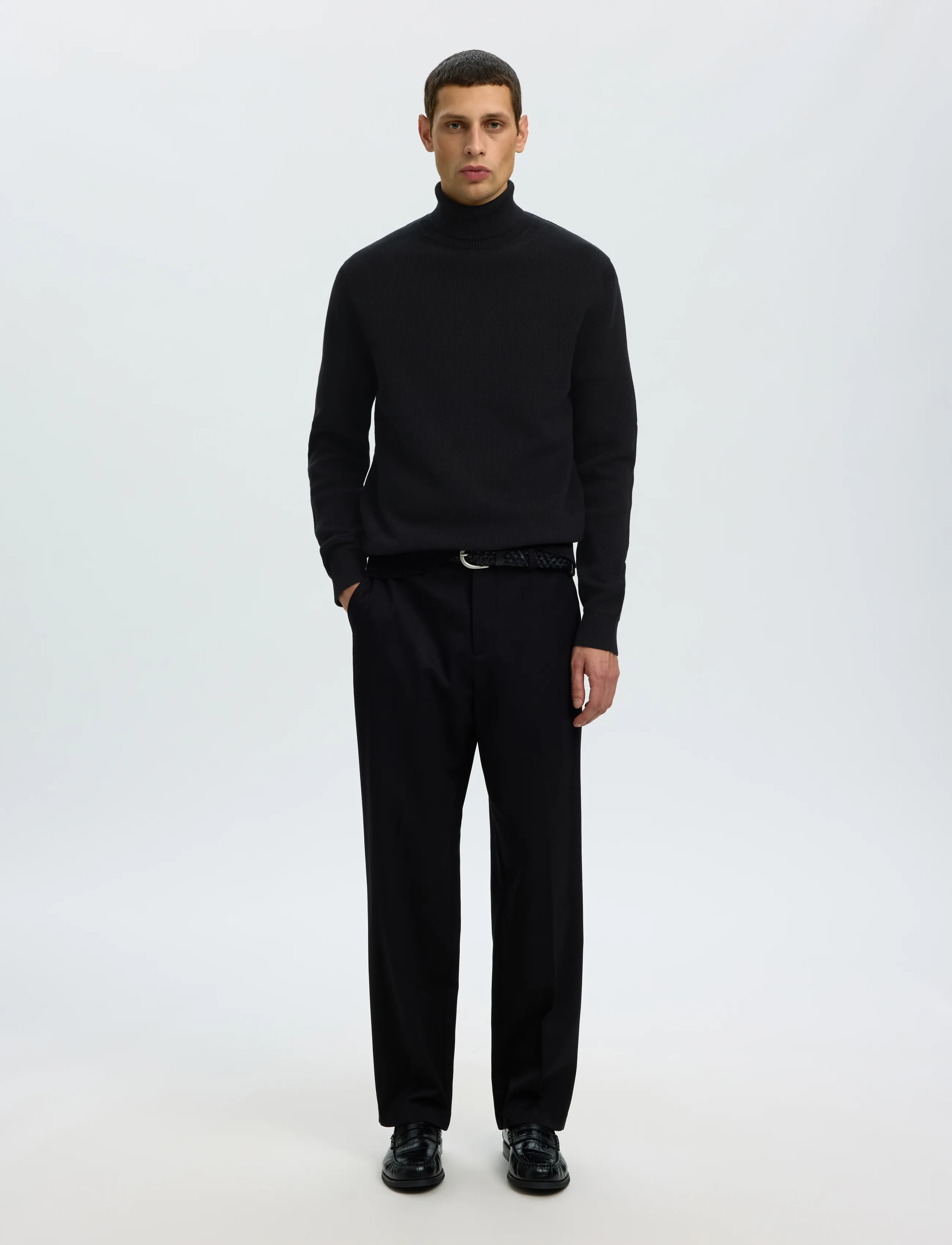 Selected - SLMDANE LS KNIT STRUCTURE ROLL NECK NOOS - polokrage - black - 3