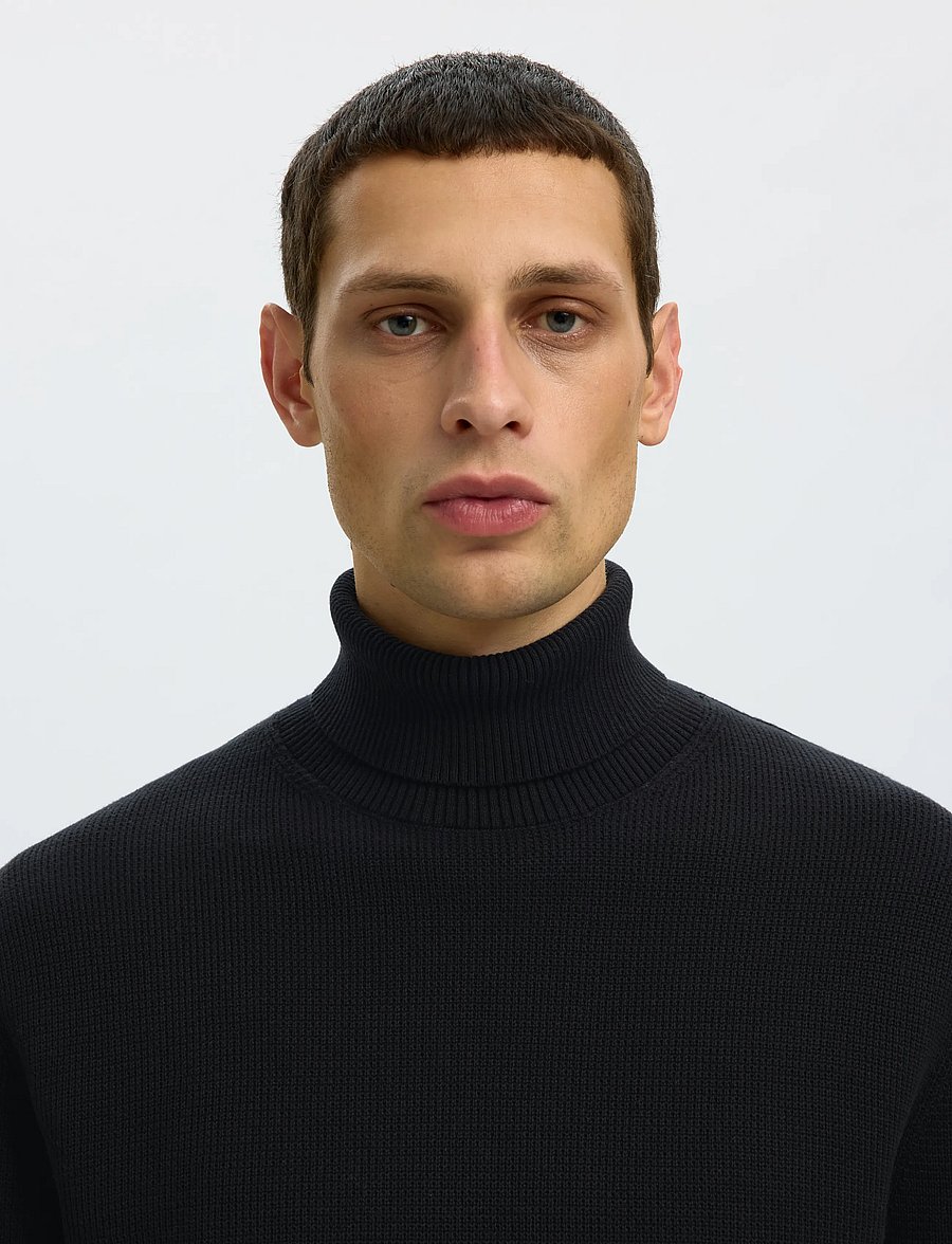 Selected - SLMDANE LS KNIT STRUCTURE ROLL NECK NOOS - polokrage - black - 4