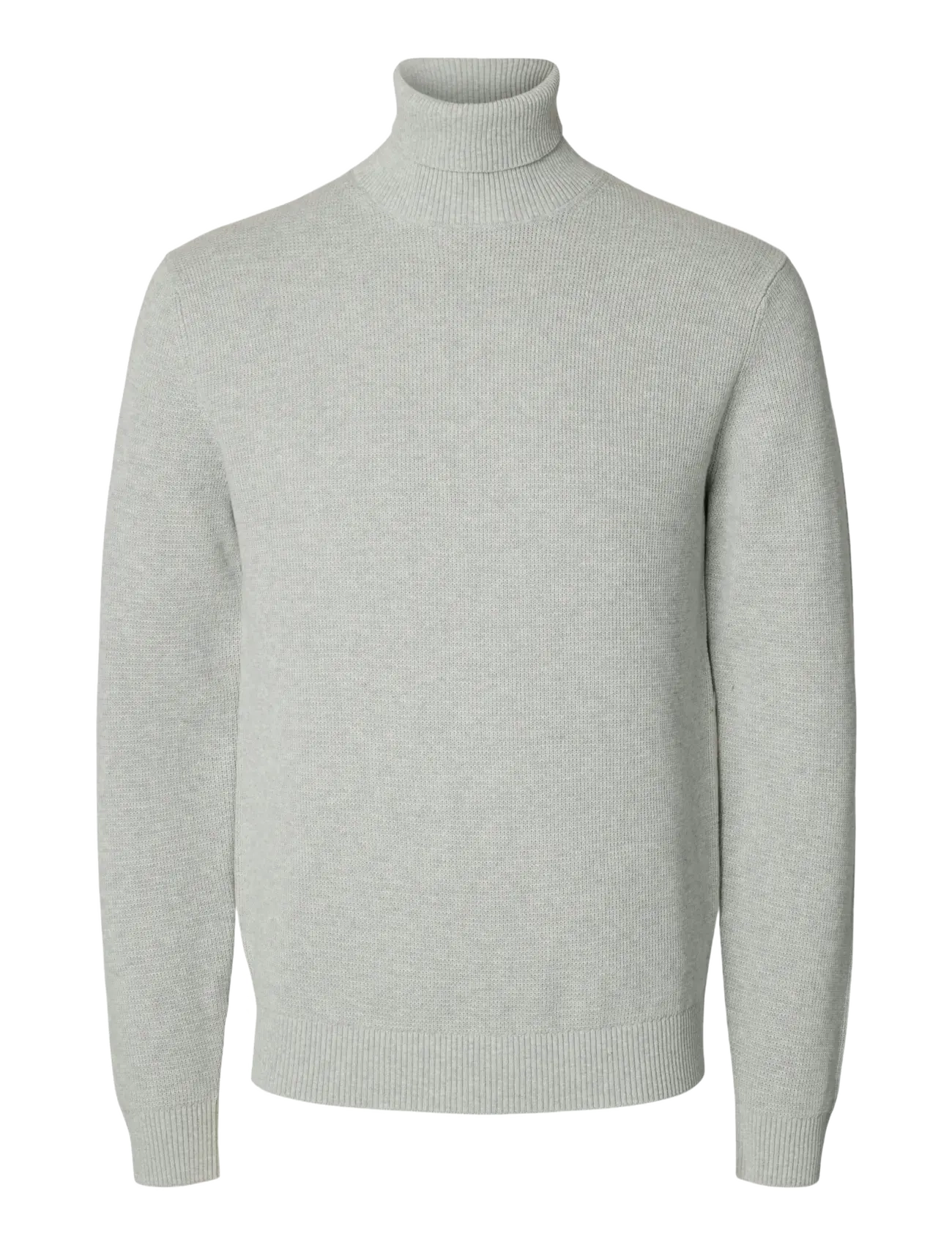 Selected SLHDANE LS KNIT STRUCTURE ROLL NECK NOOS - Poolokaulus - LIGHT GREY MELANGE / grey