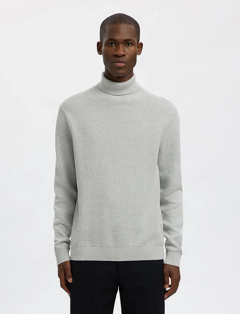 Selected - SLMDANE LS KNIT STRUCTURE ROLL NECK NOOS - rollkragen - light grey melange - 0
