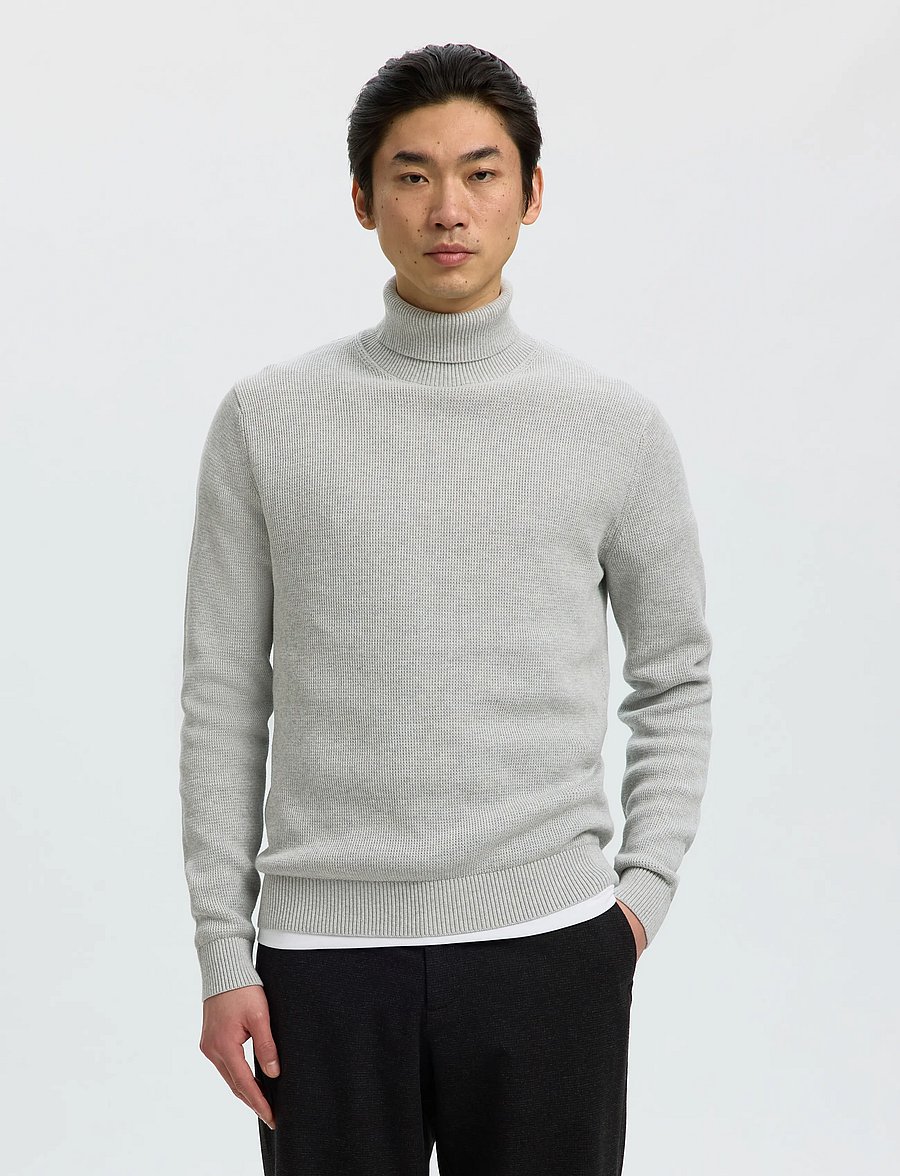 Selected - SLMDANE LS KNIT STRUCTURE ROLL NECK NOOS - rollkragenpullover - light grey melange - 0