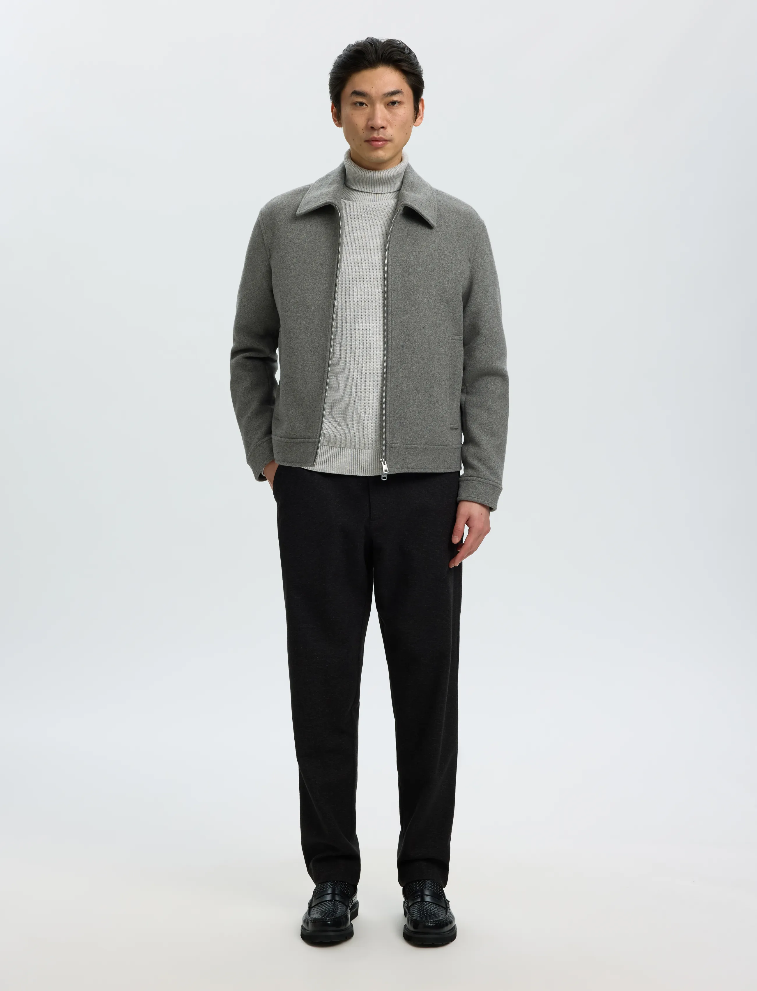 Selected - SLMDANE LS KNIT STRUCTURE ROLL NECK NOOS - rollkragenpullover - light grey melange - 2