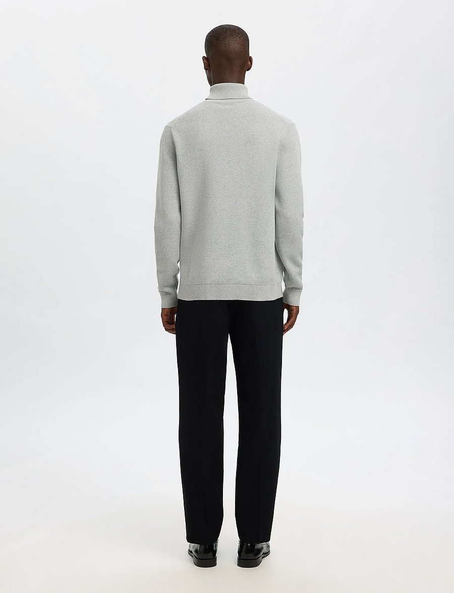 Selected - SLMDANE LS KNIT STRUCTURE ROLL NECK NOOS - kõrge kaelusega džemprid - light grey melange - 2