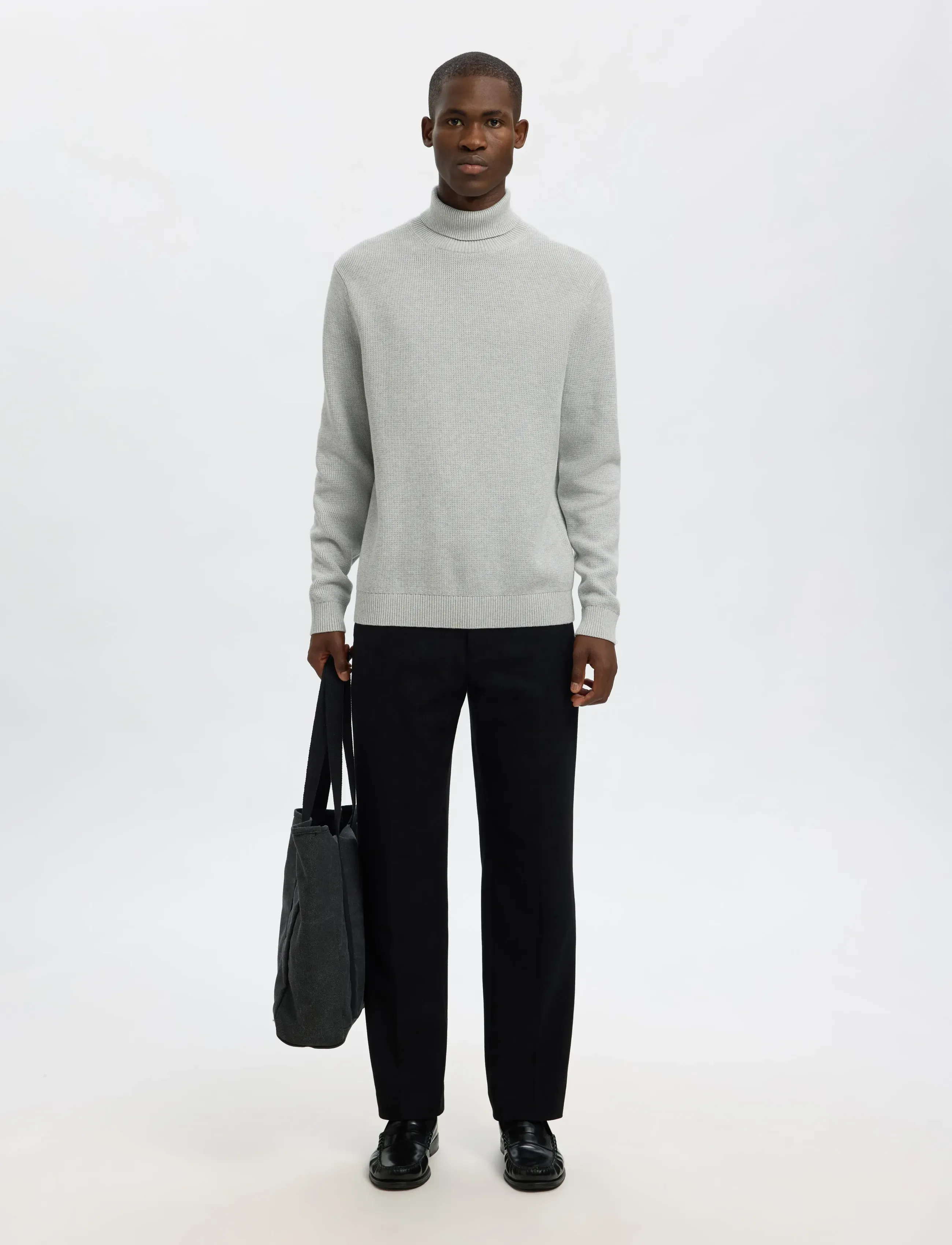Selected - SLMDANE LS KNIT STRUCTURE ROLL NECK NOOS - kõrge kaelusega džemprid - light grey melange - 3