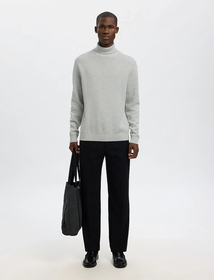 Selected - SLMDANE LS KNIT STRUCTURE ROLL NECK NOOS - kõrge kaelusega džemprid - light grey melange - 3