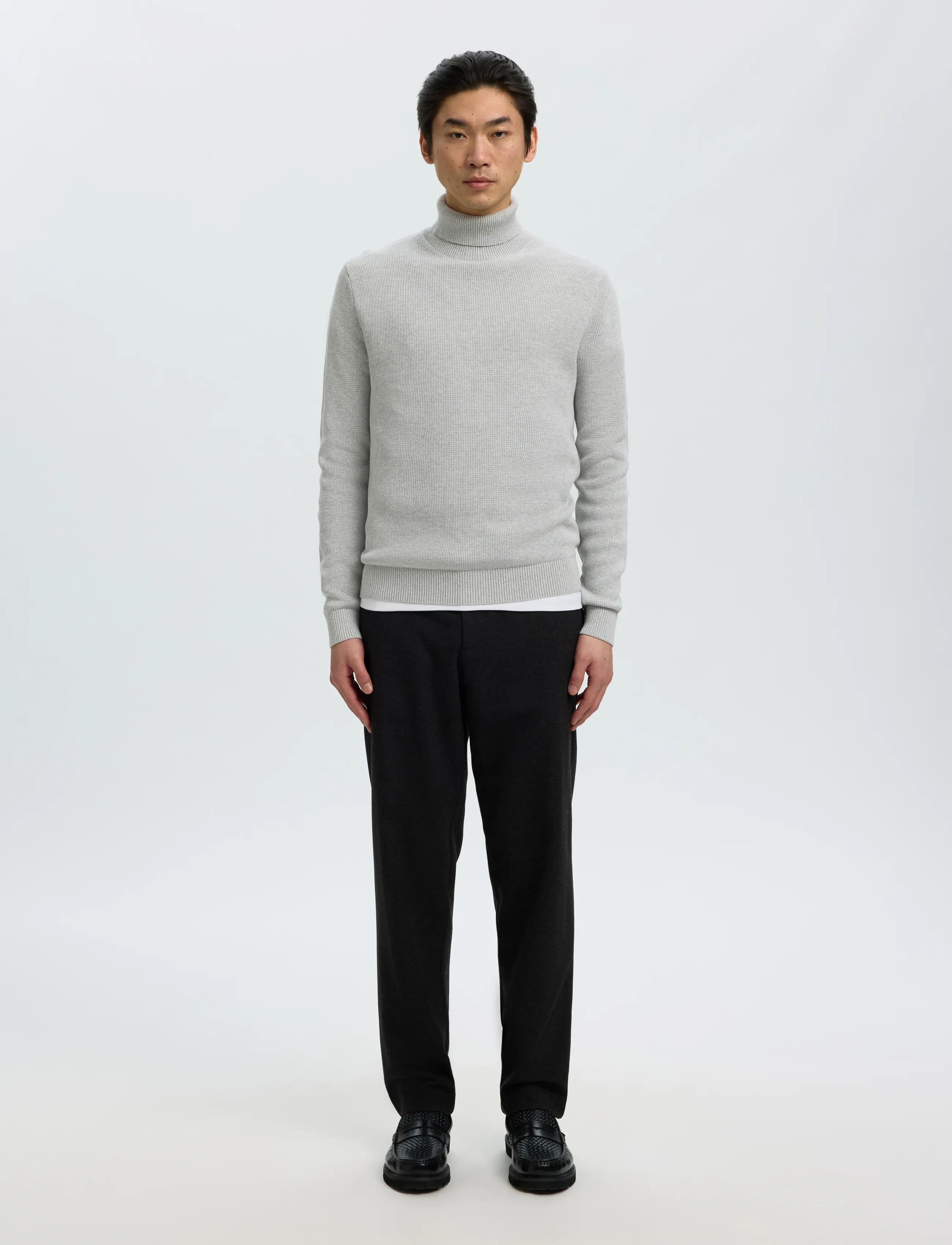 Selected - SLMDANE LS KNIT STRUCTURE ROLL NECK NOOS - rollkragenpullover - light grey melange - 3