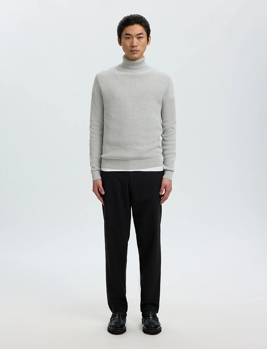 Selected - SLMDANE LS KNIT STRUCTURE ROLL NECK NOOS - rollkragenpullover - light grey melange - 3