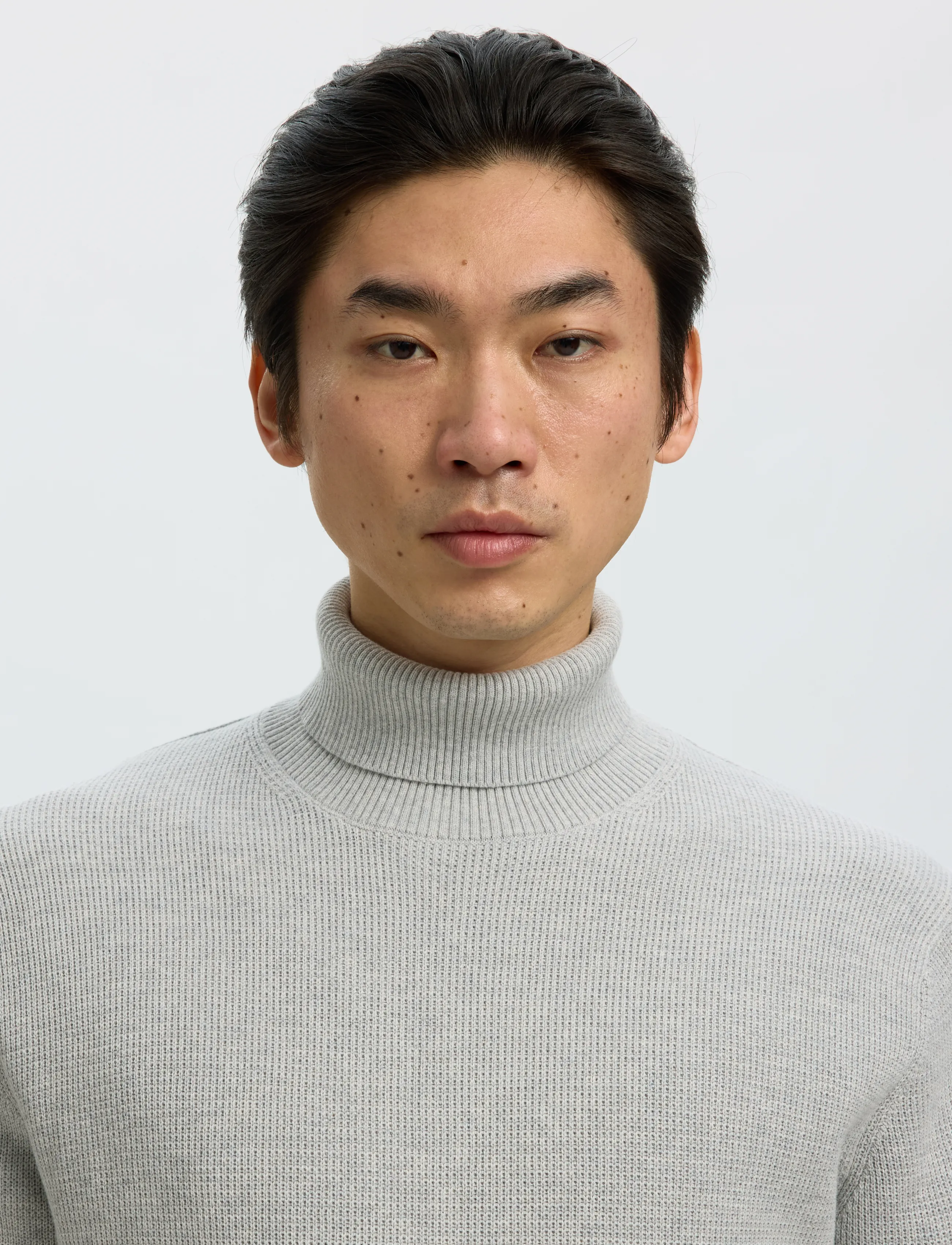 Selected - SLMDANE LS KNIT STRUCTURE ROLL NECK NOOS - rollkragenpullover - light grey melange - 4