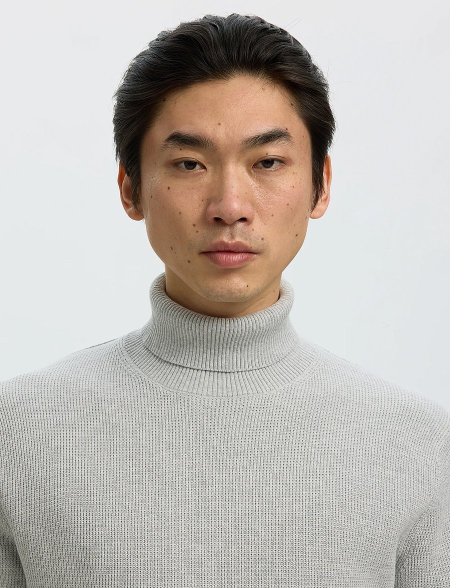 Selected - SLMDANE LS KNIT STRUCTURE ROLL NECK NOOS - rollkragenpullover - light grey melange - 4