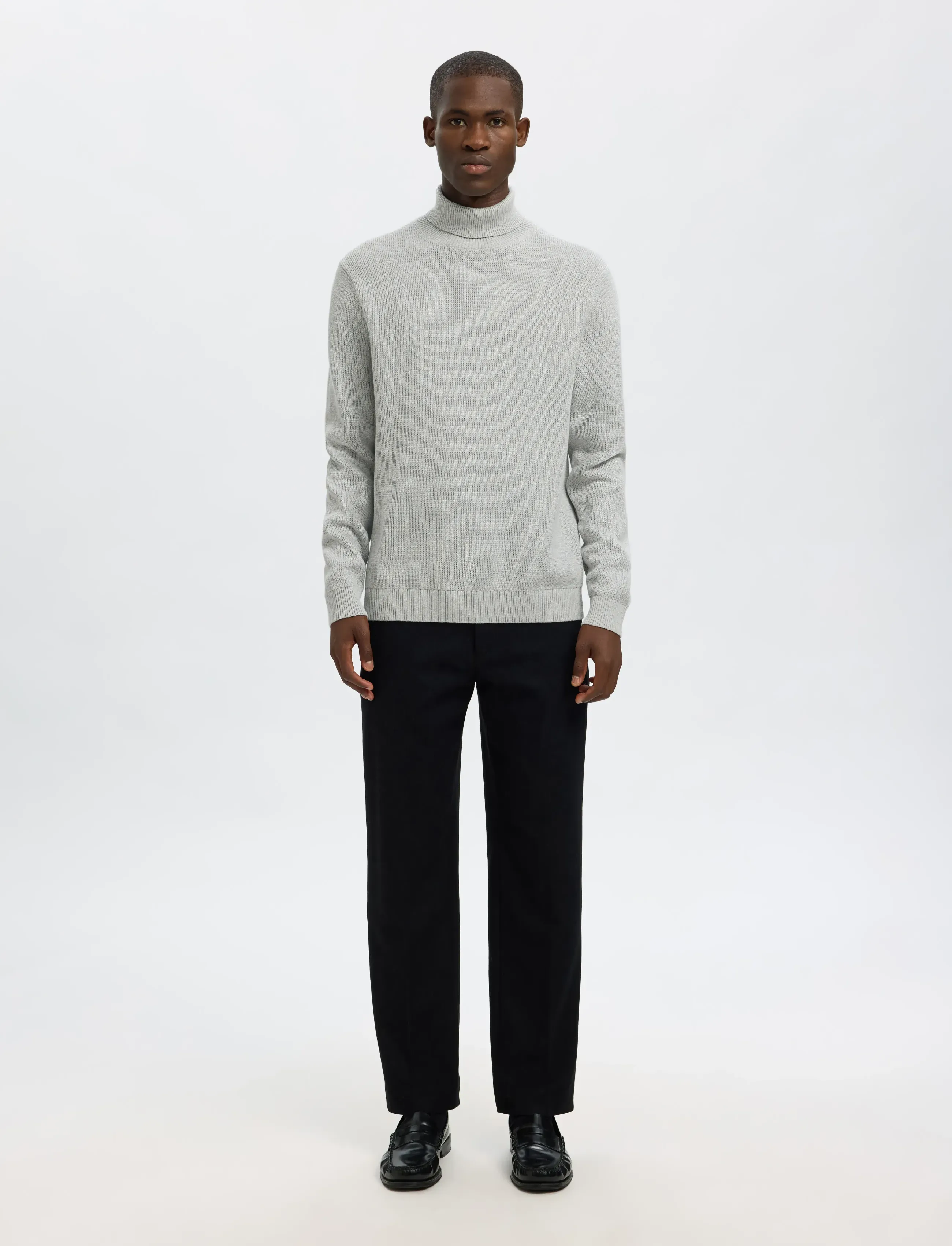 Selected - SLMDANE LS KNIT STRUCTURE ROLL NECK NOOS - kõrge kaelusega džemprid - light grey melange - 4
