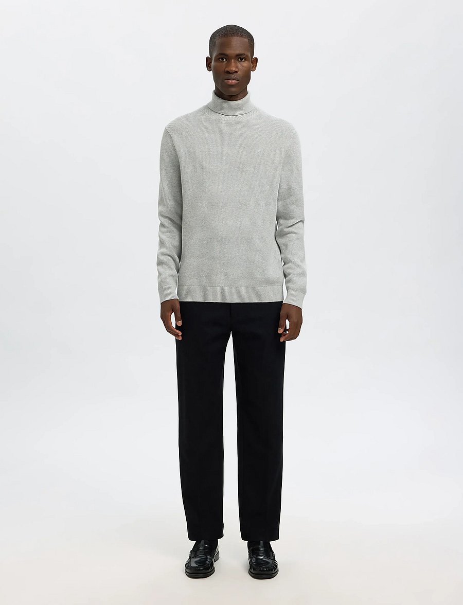 Selected - SLMDANE LS KNIT STRUCTURE ROLL NECK NOOS - kõrge kaelusega džemprid - light grey melange - 4