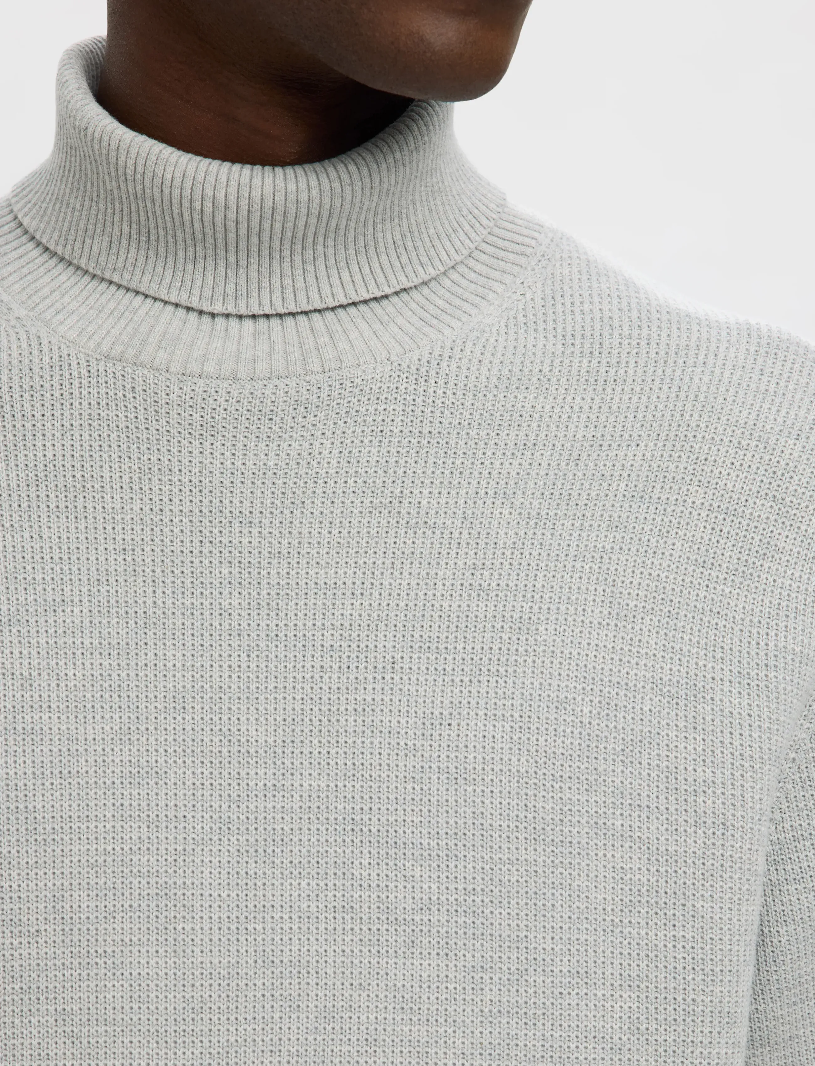 Selected - SLMDANE LS KNIT STRUCTURE ROLL NECK NOOS - kõrge kaelusega džemprid - light grey melange - 5
