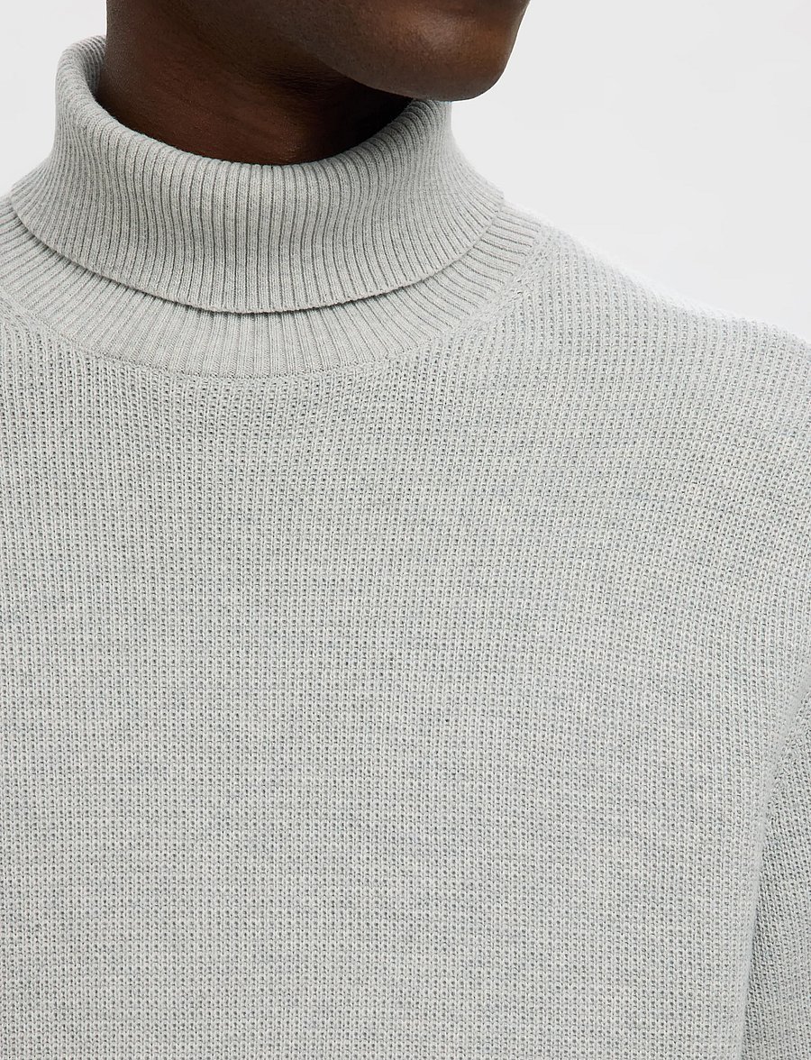 Selected - SLMDANE LS KNIT STRUCTURE ROLL NECK NOOS - kõrge kaelusega džemprid - light grey melange - 5