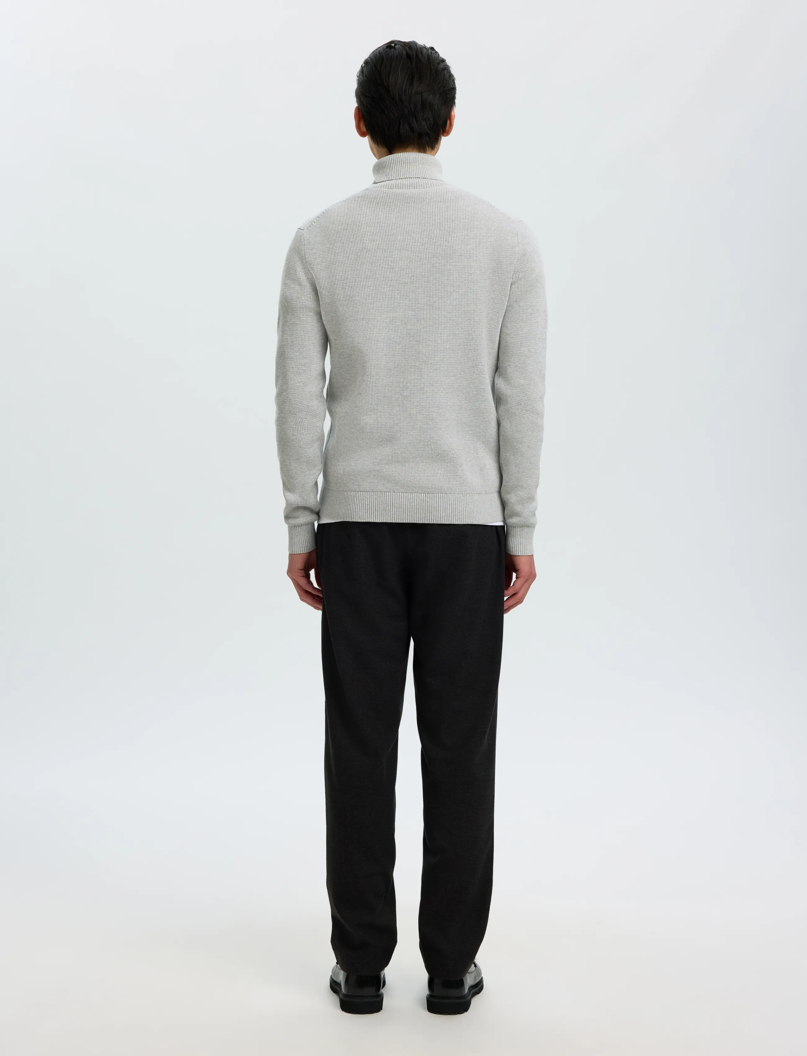 Selected - SLMDANE LS KNIT STRUCTURE ROLL NECK NOOS - rollkragenpullover - light grey melange - 5