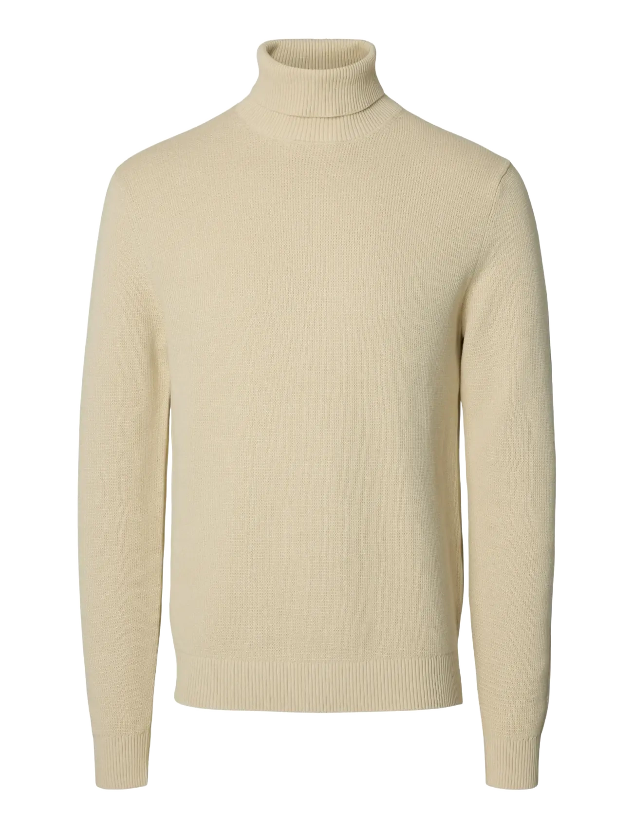 SELECTED Slmdane Ls Knit Structure Roll Neck Noos Cream - L - Herren