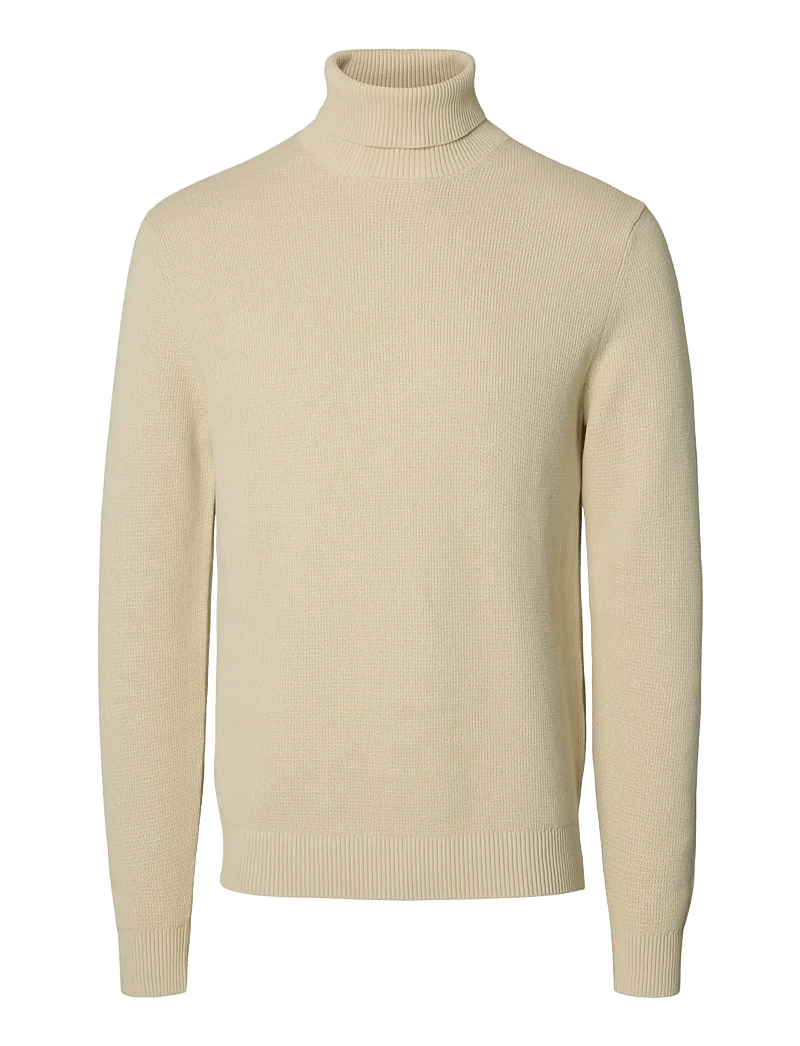 Selected - SLHDANE LS KNIT STRUCTURE ROLL NECK NOOS - golfai - oatmeal - 1