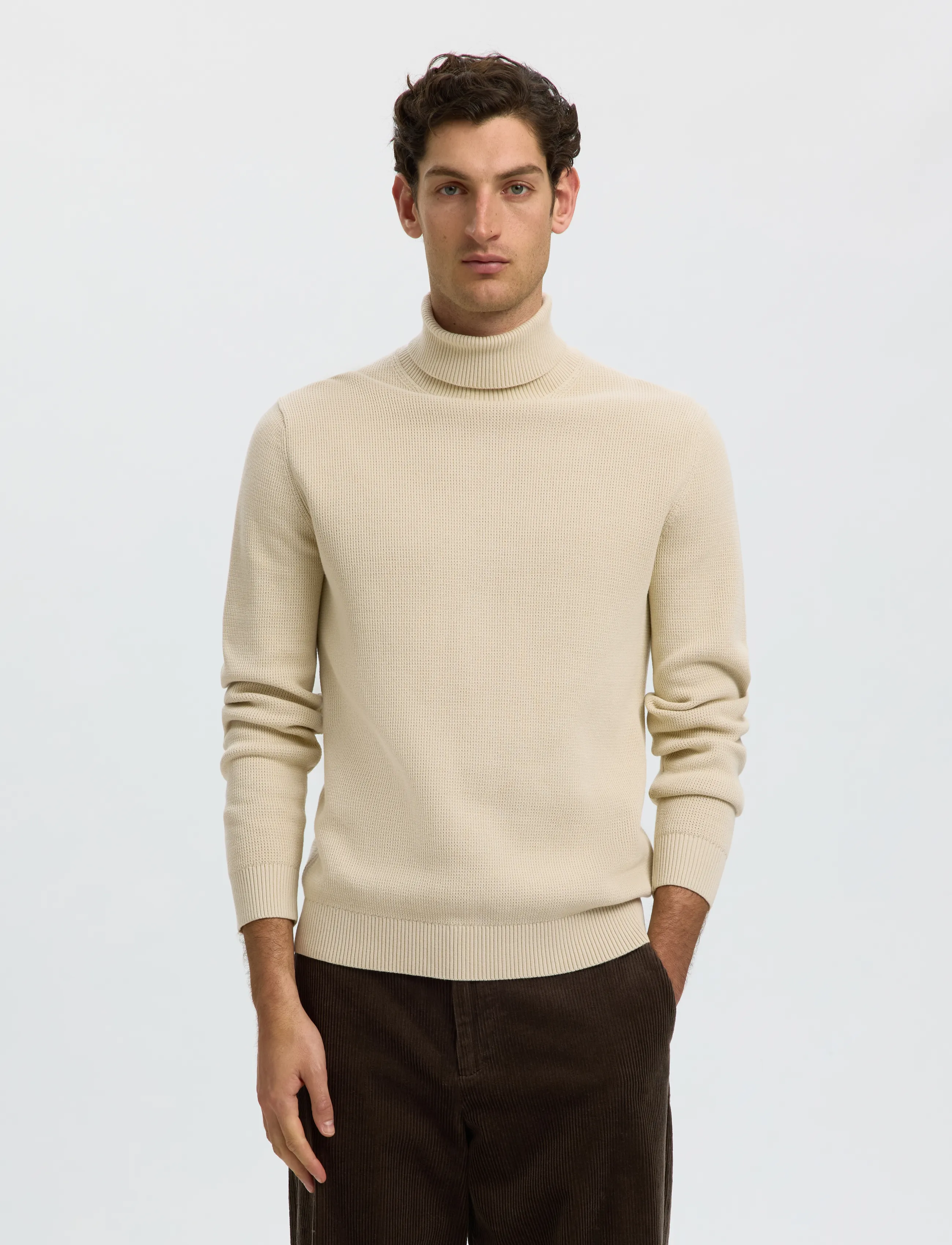 Selected Slmdane Ls Knit Structure Roll Neck Noos, XXL, Knitwear, Creme - Turtlenecks, Männerswear