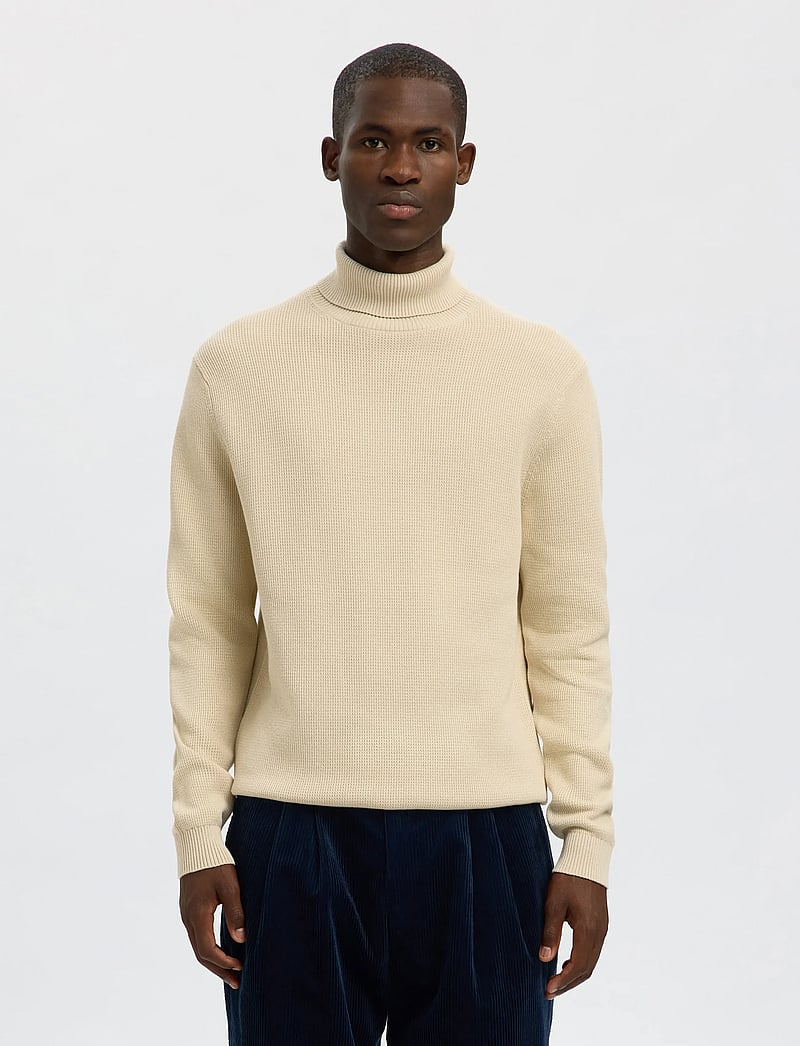 Selected - SLMDANE LS KNIT STRUCTURE ROLL NECK NOOS - rollkragen - oatmeal - 0