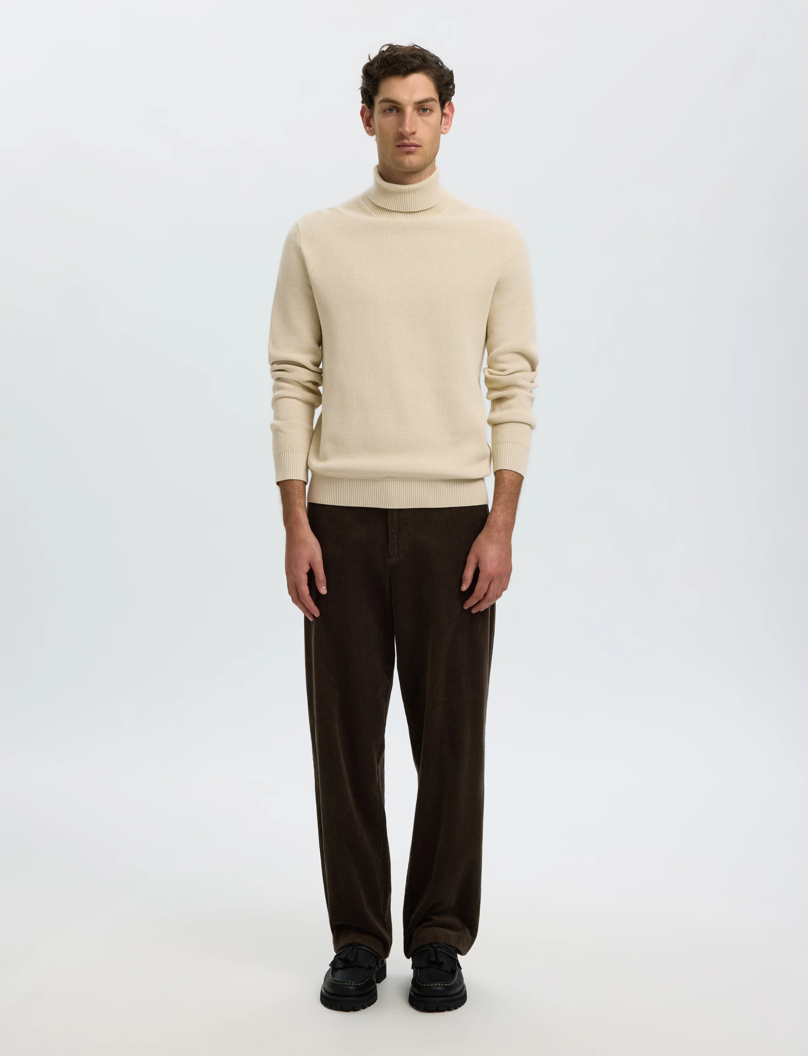 Selected - SLMDANE LS KNIT STRUCTURE ROLL NECK NOOS - rollkragenpullover - oatmeal - 3