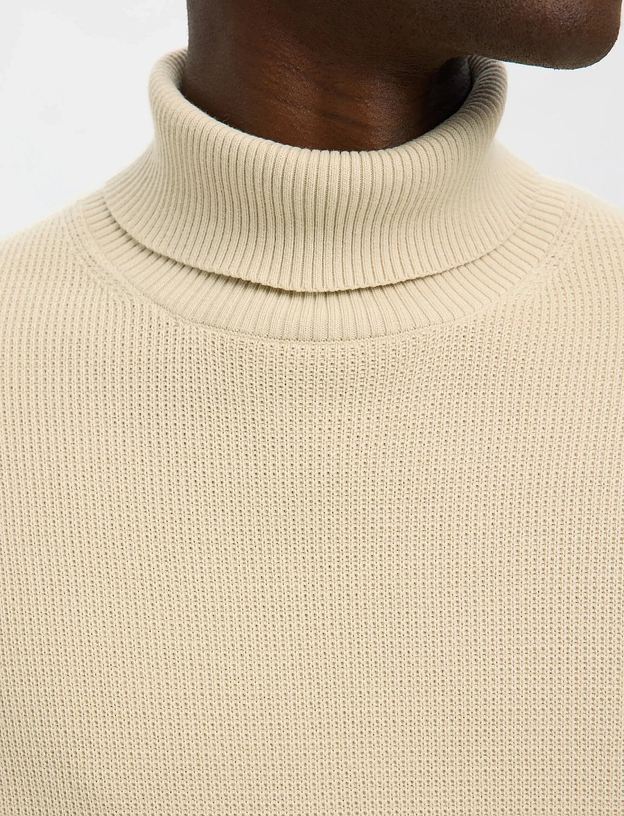 Selected - SLHDANE LS KNIT STRUCTURE ROLL NECK NOOS - rollkragen - oatmeal - 5