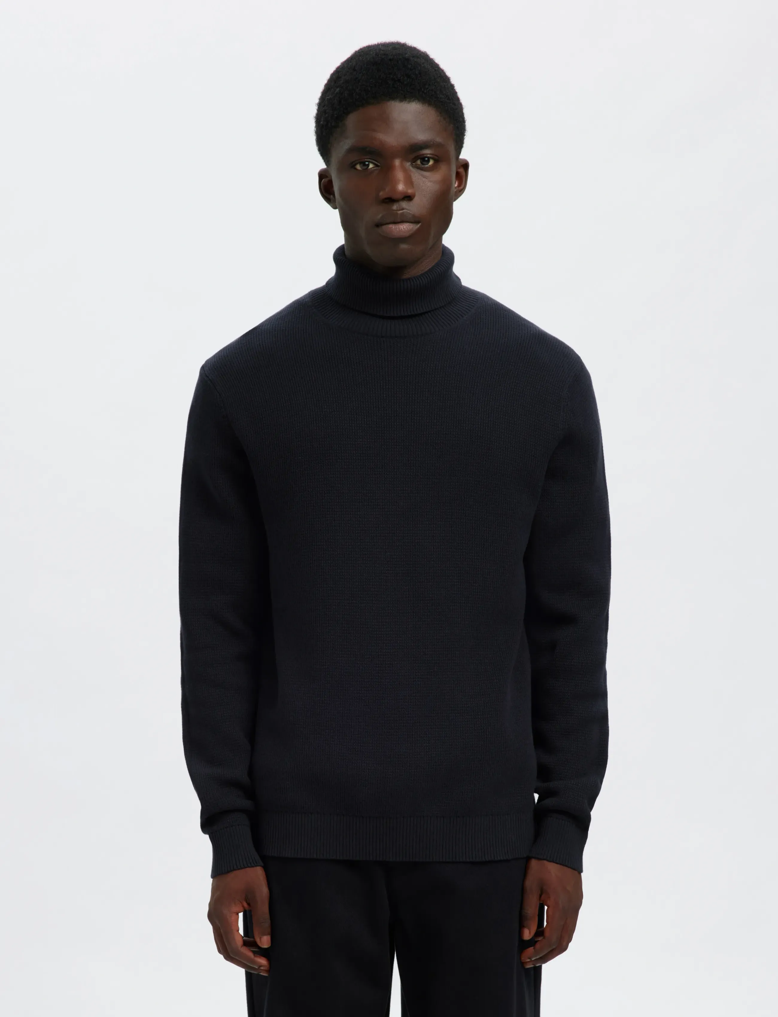 Selected SLHDANE LS KNIT STRUCTURE ROLL NECK NOOS - Kollektionen - SKY CAPTAIN / black