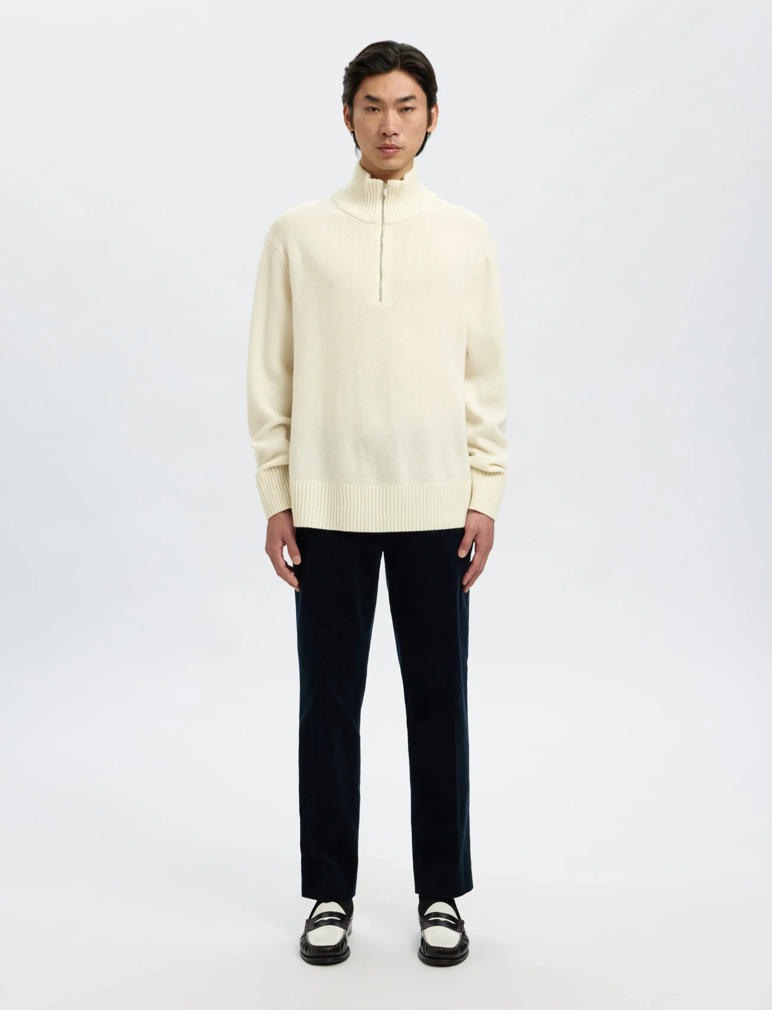 SELECTED Slhcalle Relaxed Cashmere Blend Half Zip stickade tröjor herr – bild 3