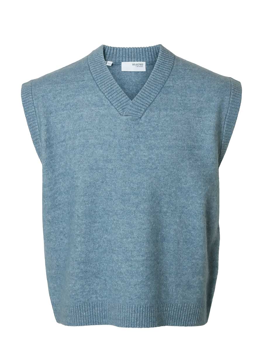 Selected - SLHRAI SL KNIT V-NECK RELAXED WAISTCOAT - stickade västar - blue mirage - 1