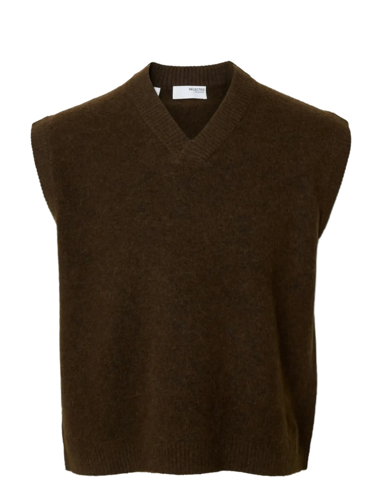 Selected SLHRAI SL KNIT V-NECK RELAXED WAISTCOAT - Strikkevester - DELICIOSO / brown