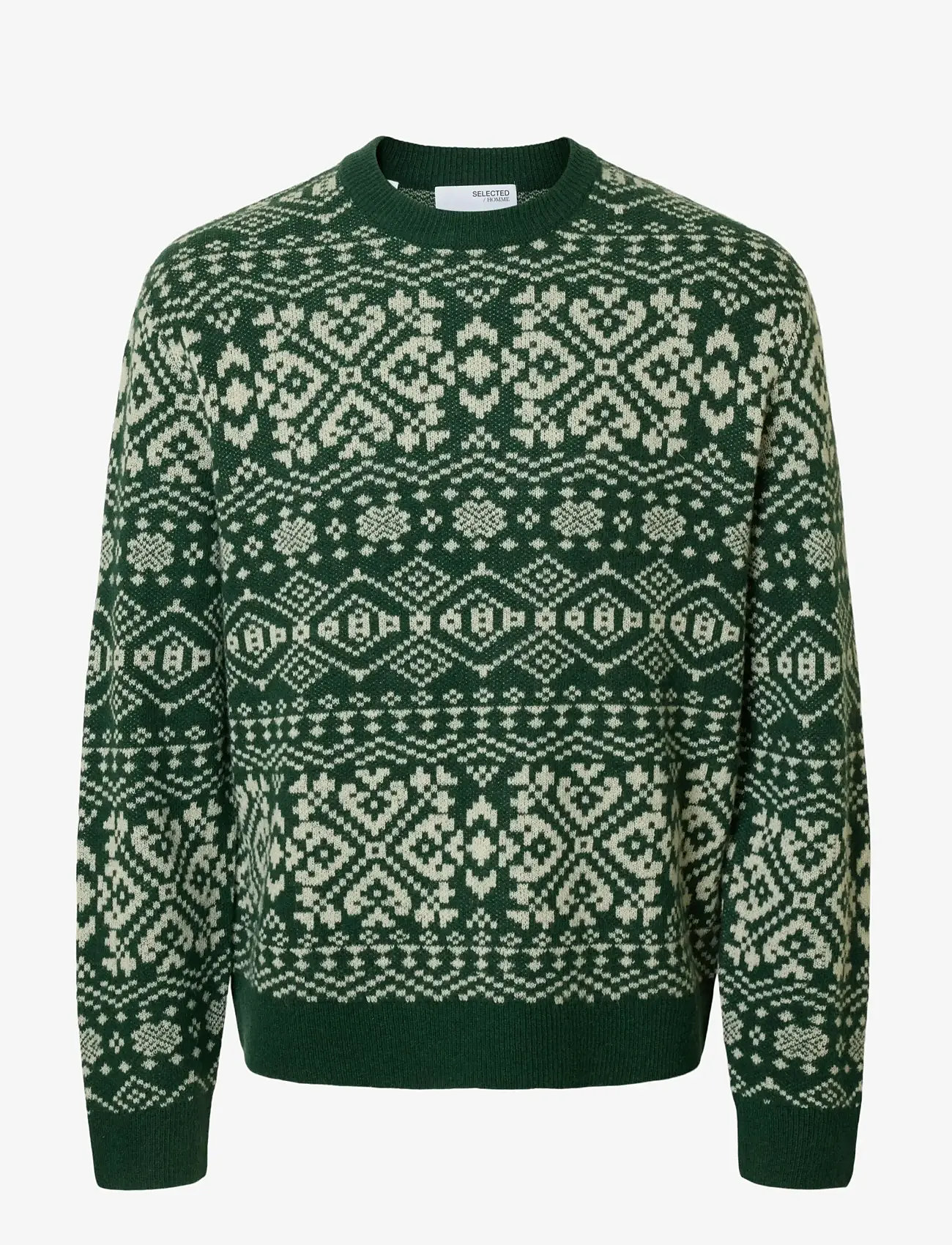 Selected - SLHHOLGER LS KNIT JAQUARD CREW NECK - rundhalsad - dark green - 1