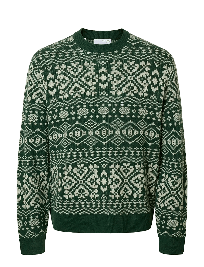 Selected - SLHHOLGER LS KNIT JAQUARD CREW NECK - rundhalsad - dark green - 1