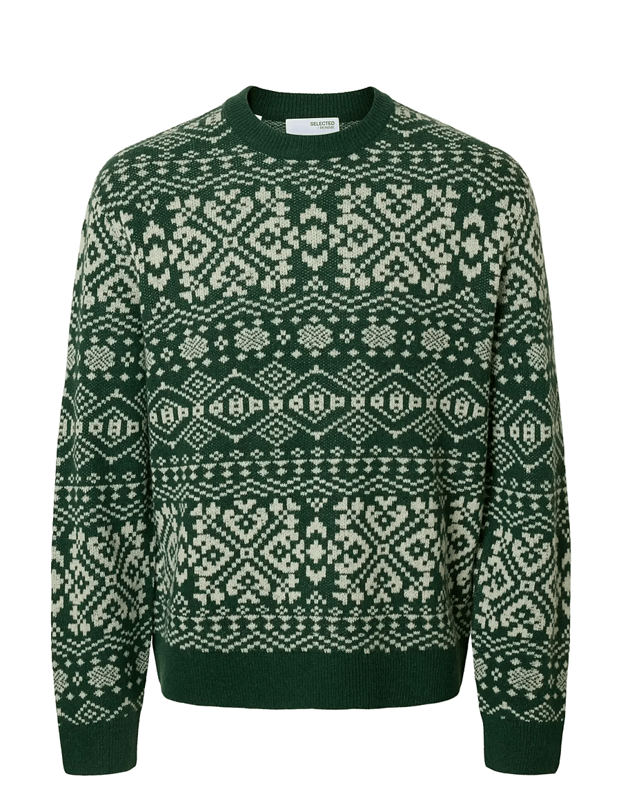 Selected - SLHHOLGER LS KNIT JAQUARD CREW NECK - rundhals - dark green - 1