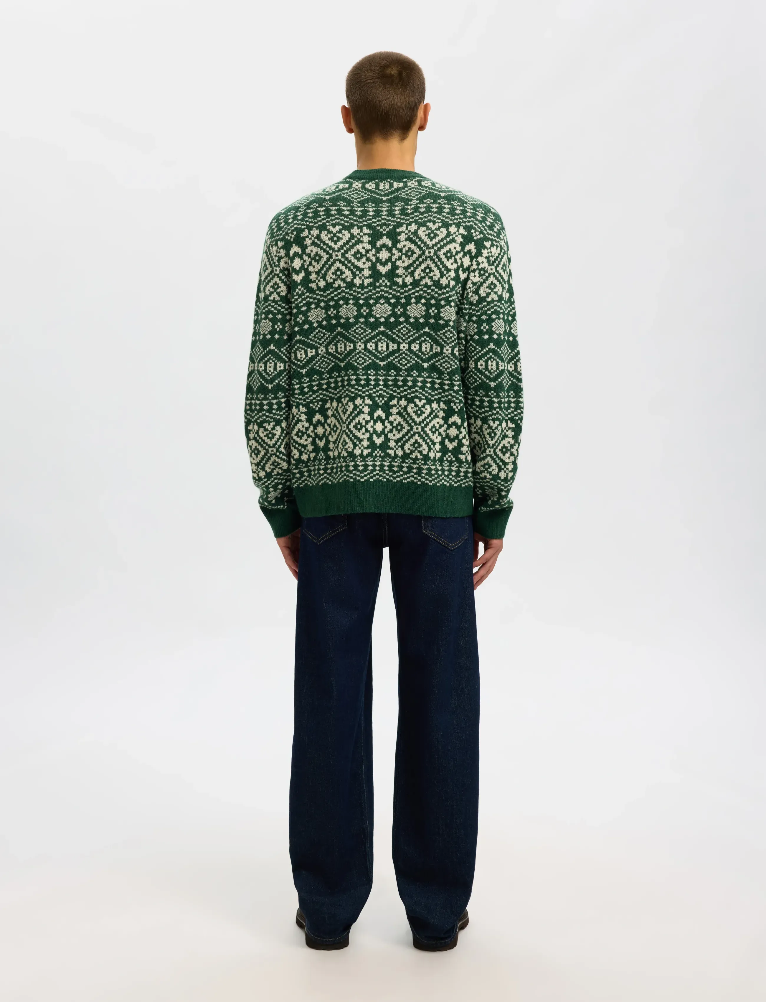 Selected - SLHHOLGER LS KNIT JAQUARD CREW NECK - rundhalsad - dark green - 2