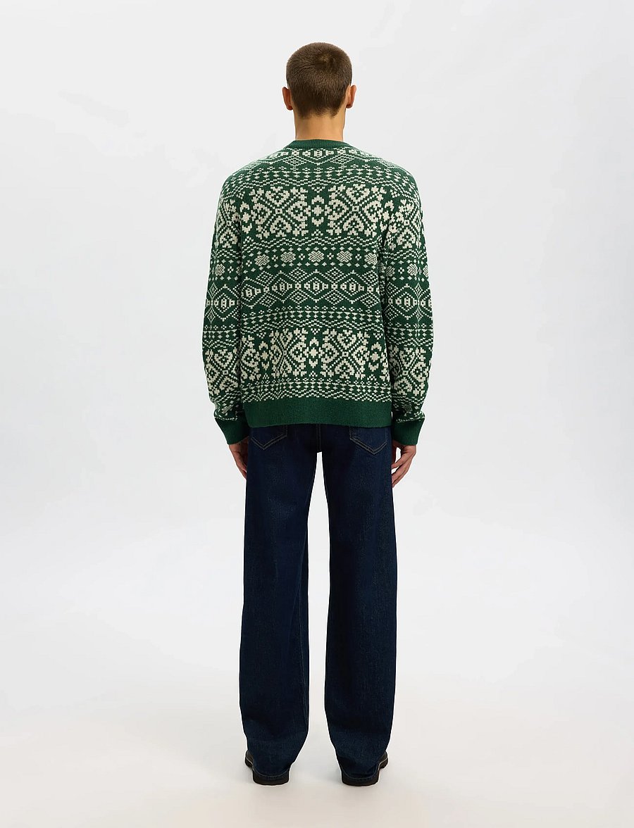 Selected - SLHHOLGER LS KNIT JAQUARD CREW NECK - rundhals - dark green - 2