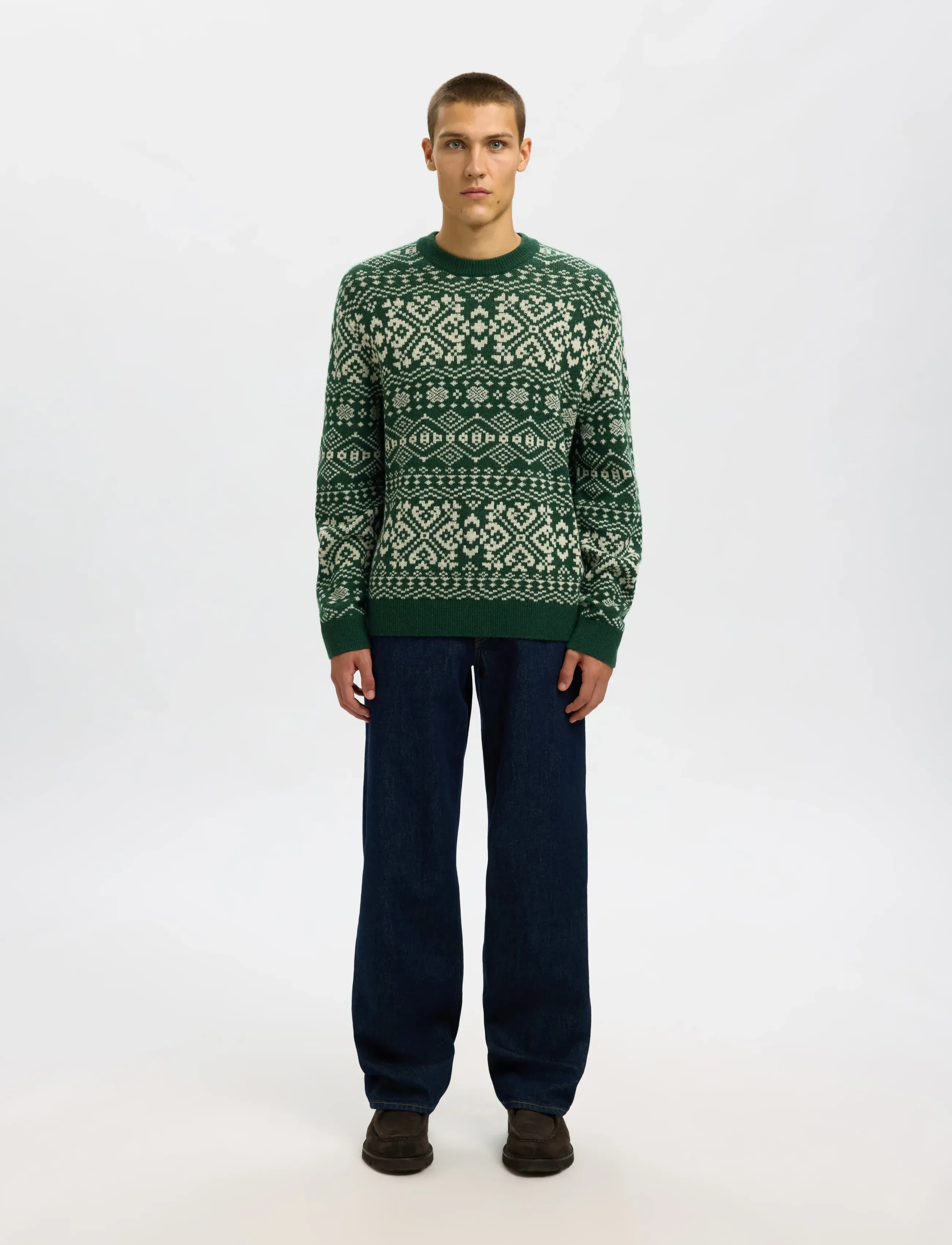 SELECTED Slhholger Ls Knit Jaquard Crew Neck stickade tröjor herr – bild 3