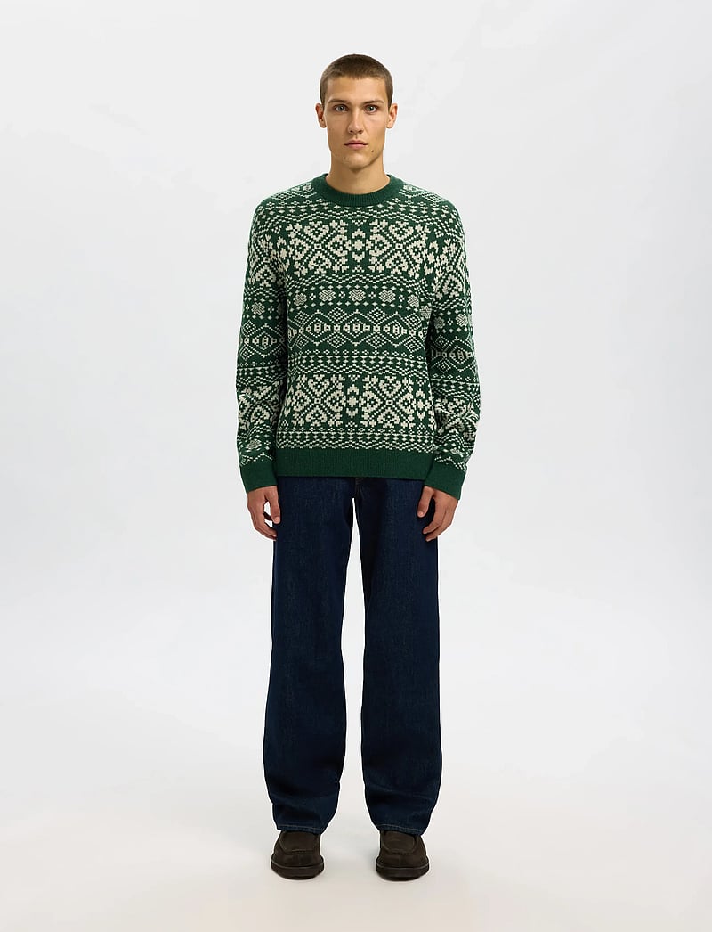 Selected - SLHHOLGER LS KNIT JAQUARD CREW NECK - rundhalsad - dark green - 3