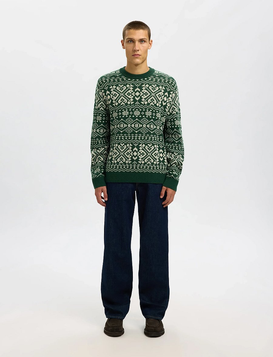 Selected - SLHHOLGER LS KNIT JAQUARD CREW NECK - rundhals - dark green - 3