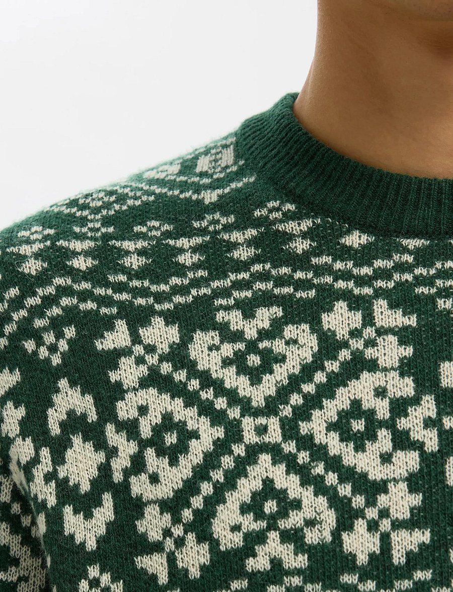Selected - SLHHOLGER LS KNIT JAQUARD CREW NECK - rundhals - dark green - 4