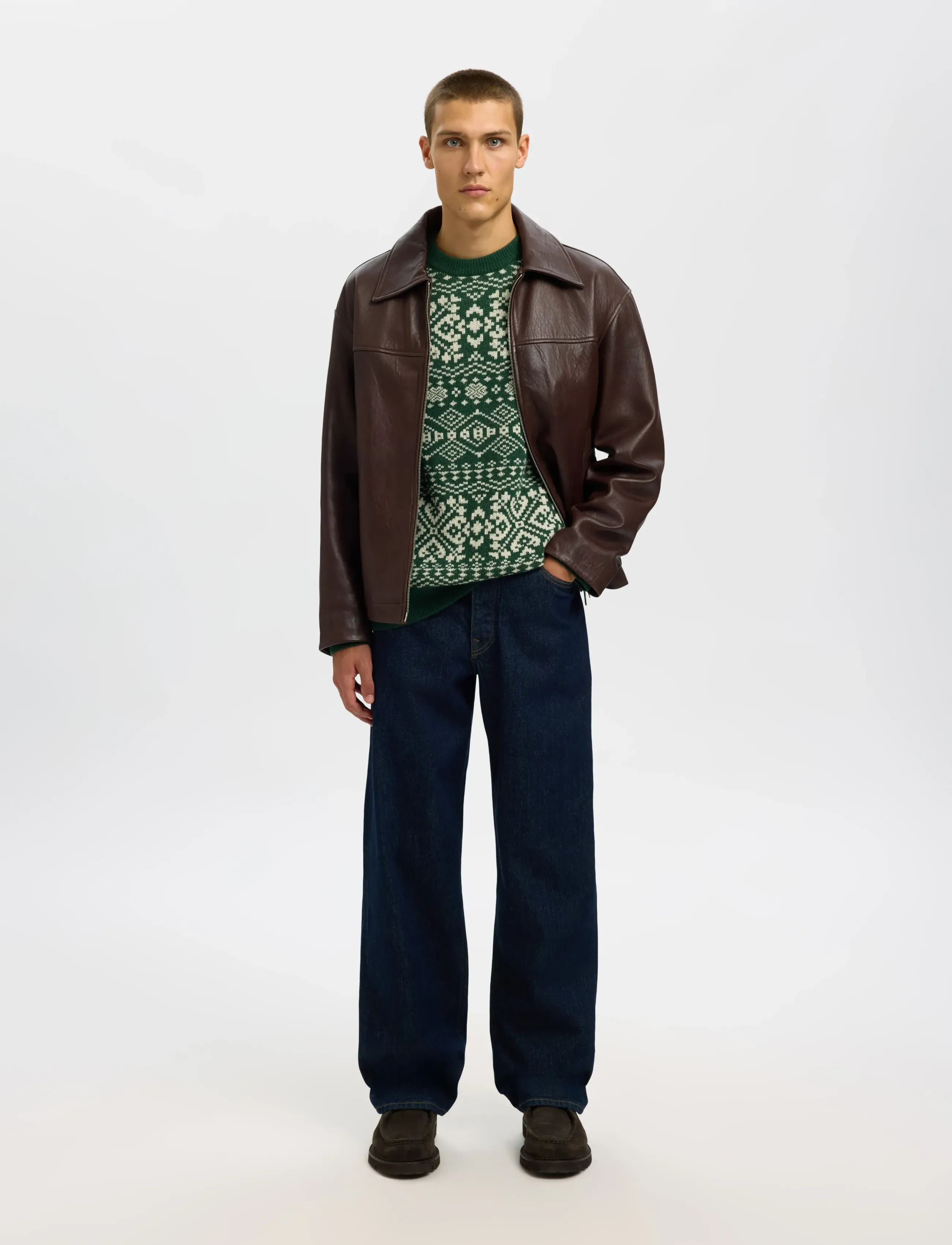Selected - SLHHOLGER LS KNIT JAQUARD CREW NECK - rundhalsad - dark green - 5