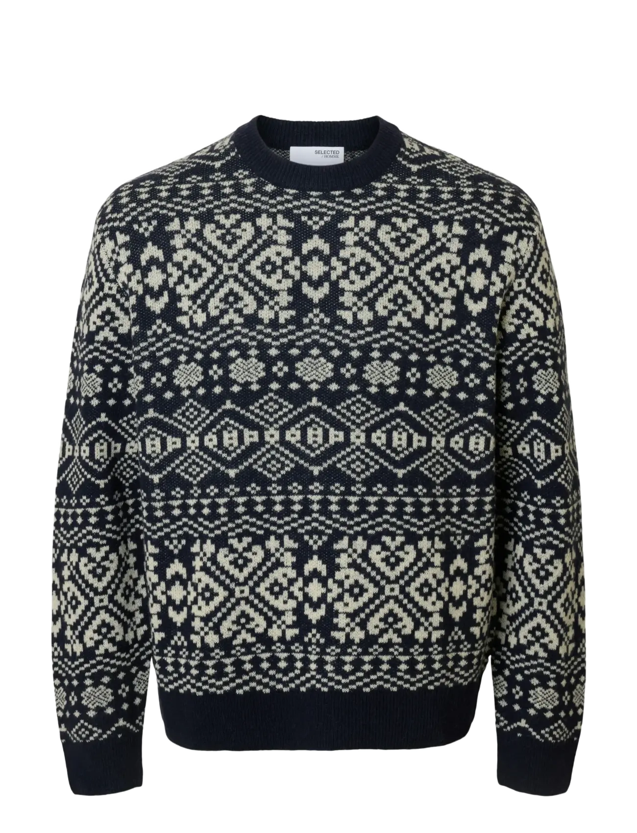 SLHHOLGER LS KNIT JAQUARD CREW NECK - SKY CAPTAIN