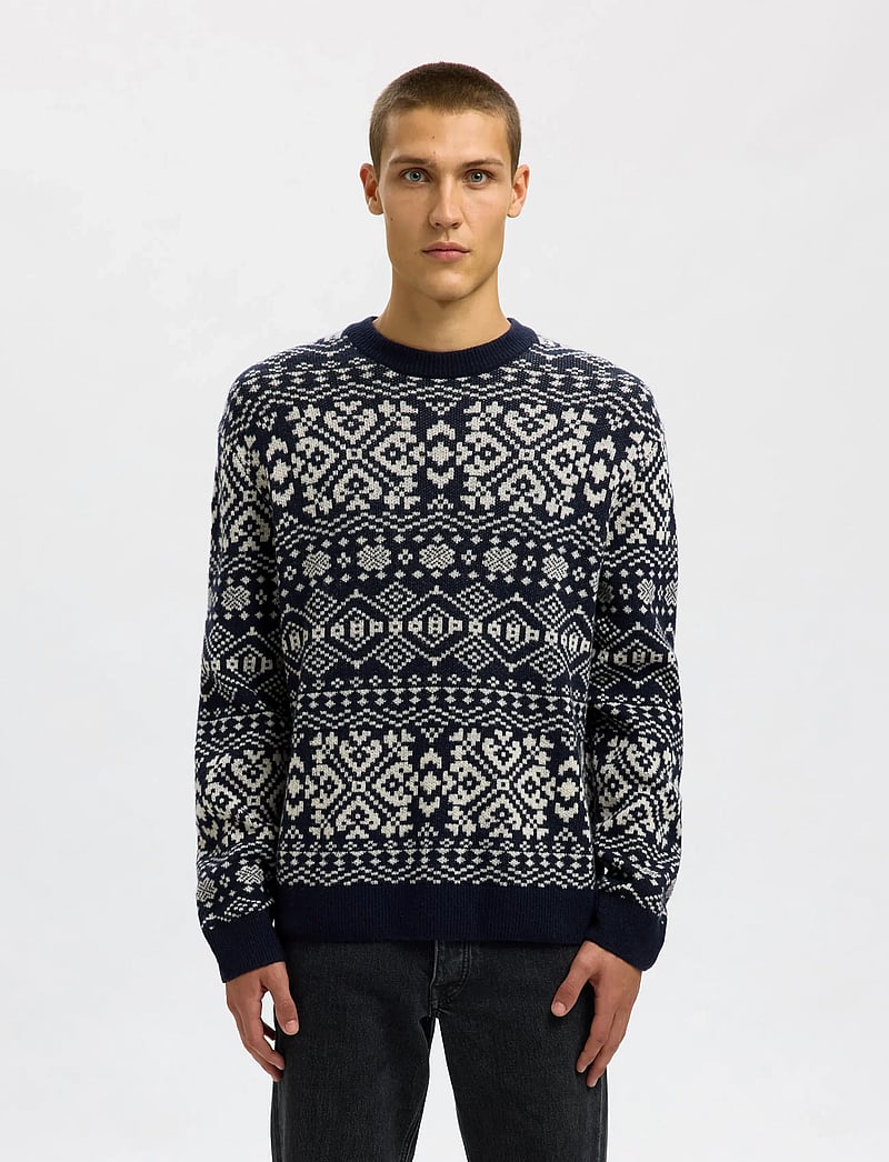 Selected - SLHHOLGER LS KNIT JAQUARD CREW NECK - rund hals - sky captain - 0