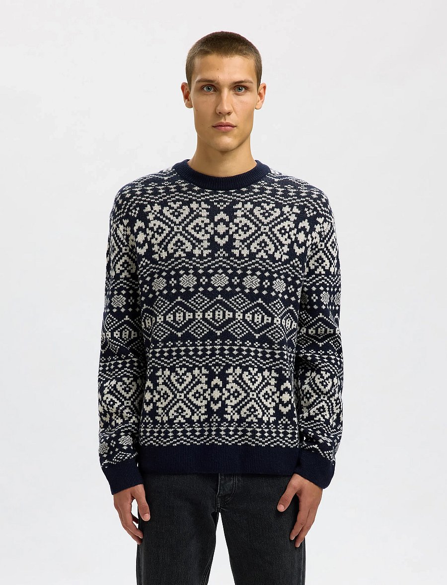 Selected - SLHHOLGER LS KNIT JAQUARD CREW NECK - rundhals - sky captain - 0