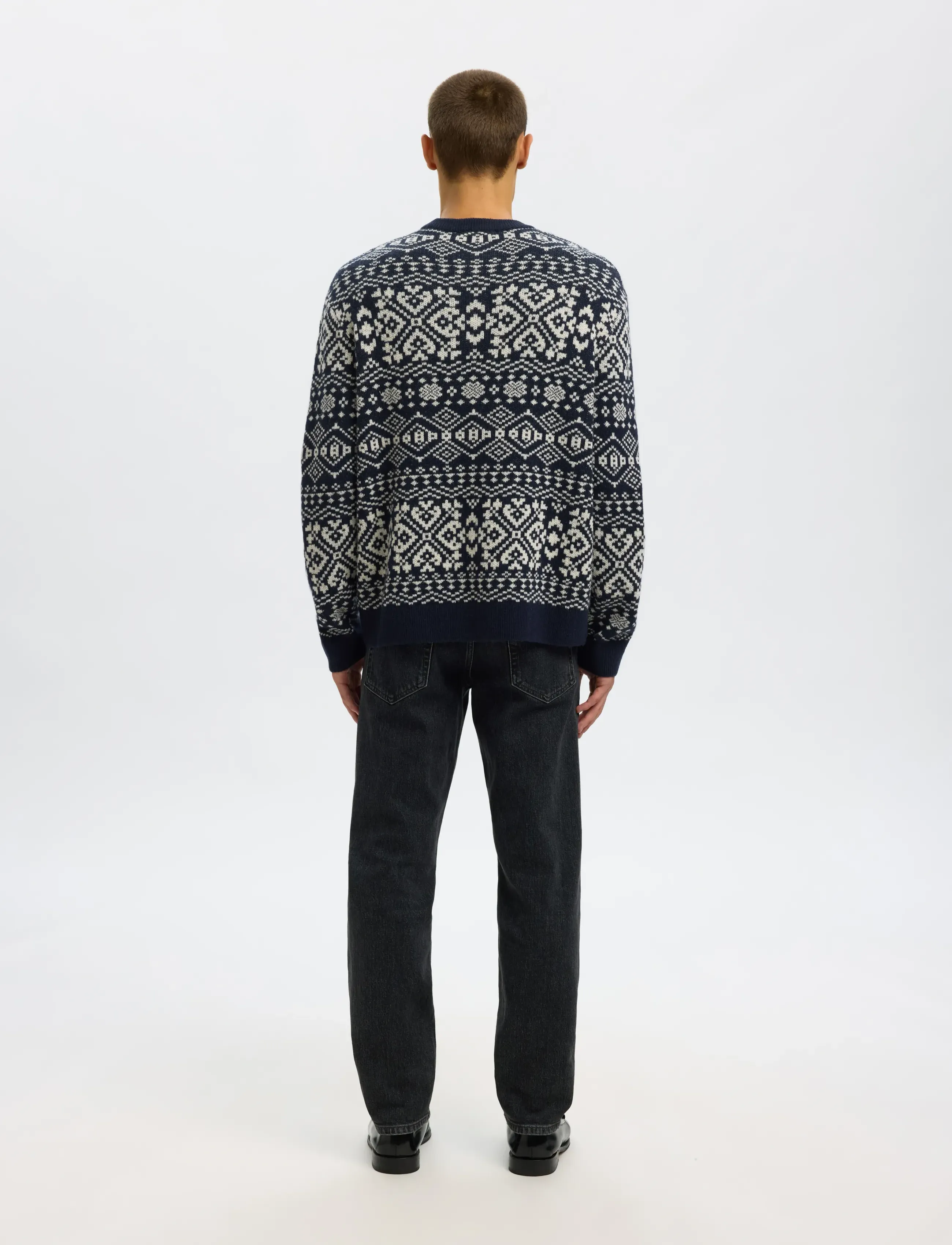 Selected - SLHHOLGER LS KNIT JAQUARD CREW NECK - okrągły dekolt - sky captain - 2