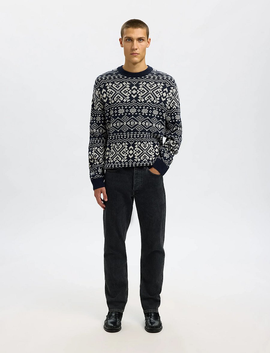 Selected - SLHHOLGER LS KNIT JAQUARD CREW NECK - rundhals - sky captain - 3